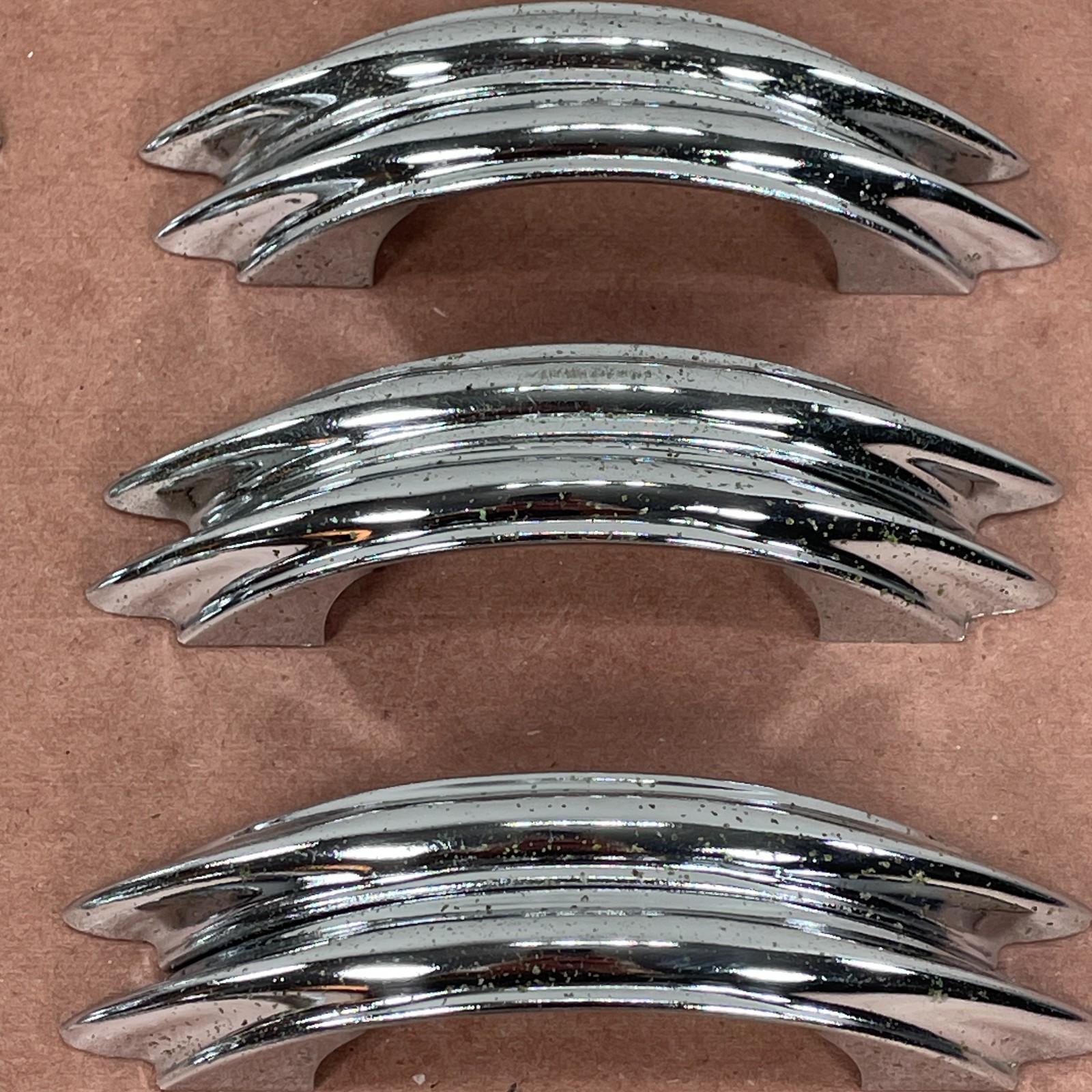 2 Vintage Chrome Plated Cabinet Pulls ( Similar to Youngstown & Amerock E311 )
