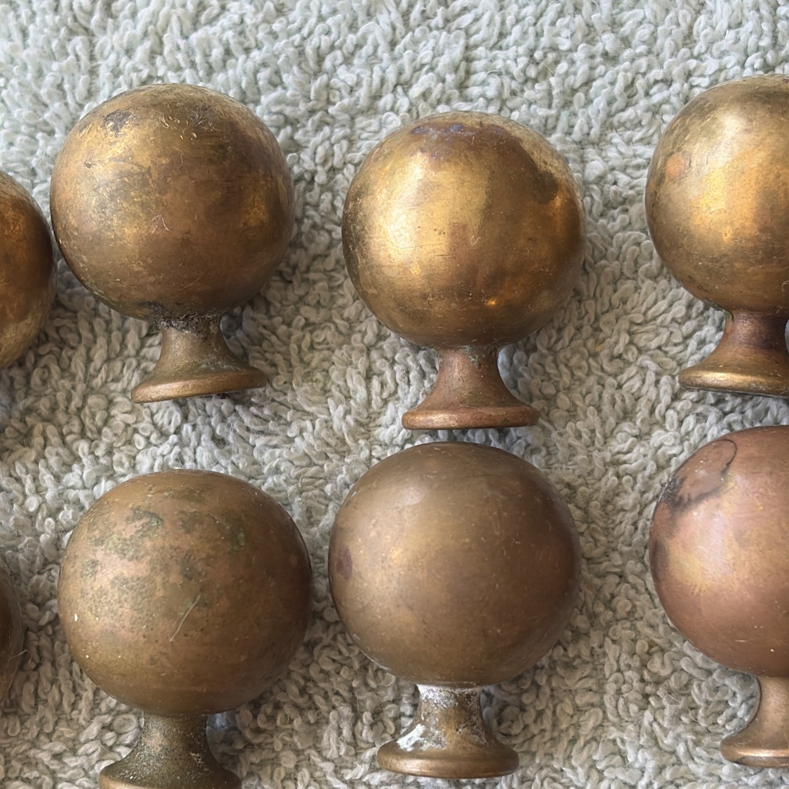 44 Brass Drawer One Inch Pulls, Round Cannon Ball Style Nice Patina!