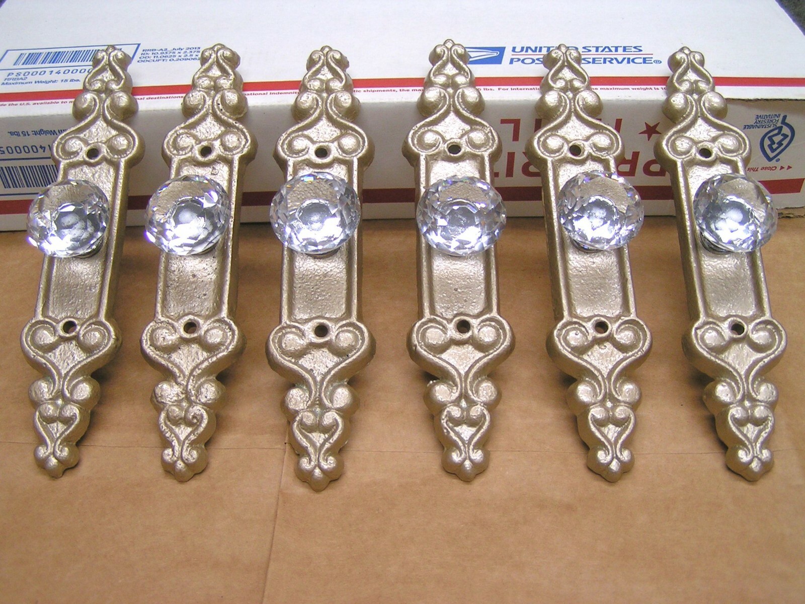 SIX Crystal style GLASS cabinet drawer pulls knobs handles, champagne colored
