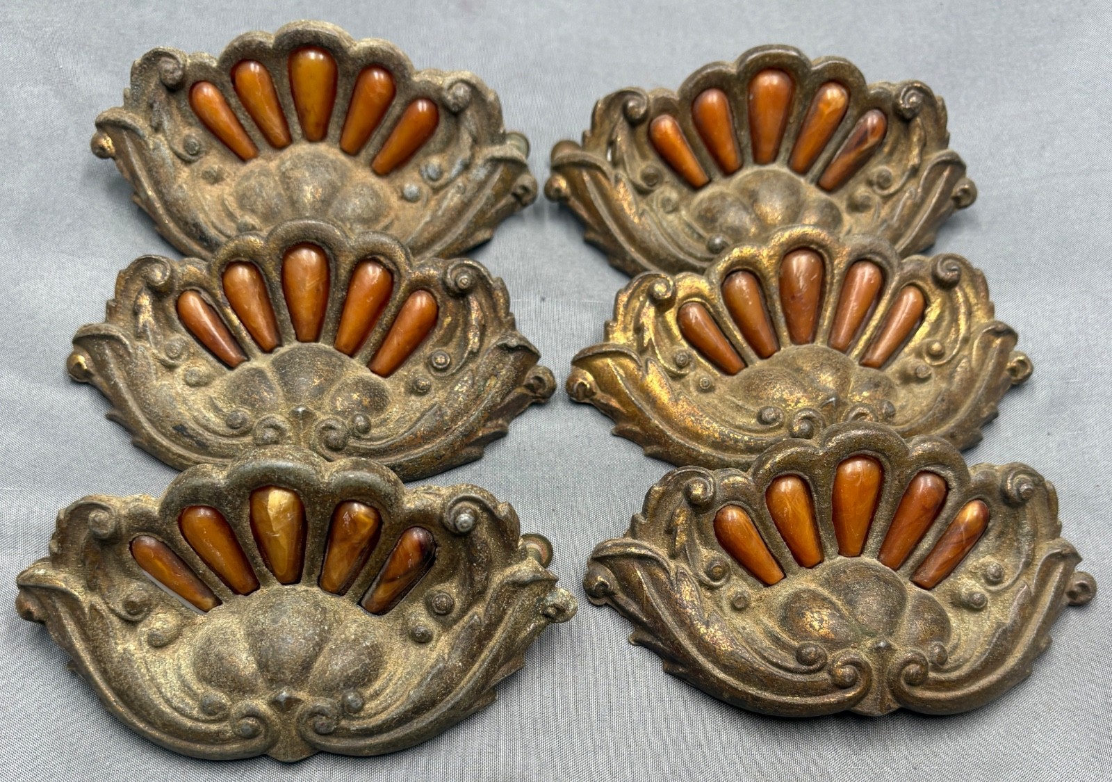 6 Vintage Art Deco Tortoiseshell Bakelite Drawer Pulls 4″ Handle Waterfall style