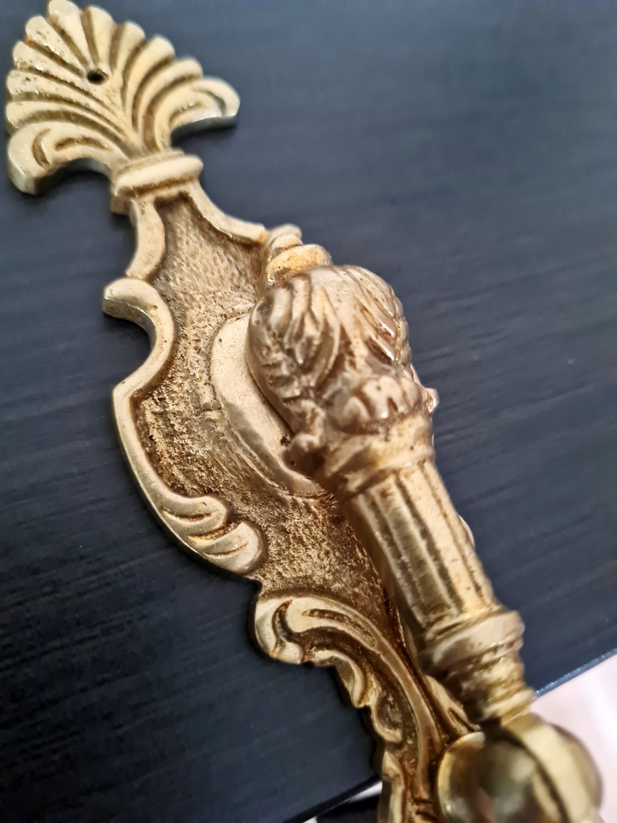 Antique Brass Drop Drawer Pull, Ornate Dresser Handle, Cabinet Wardrobe Hardware