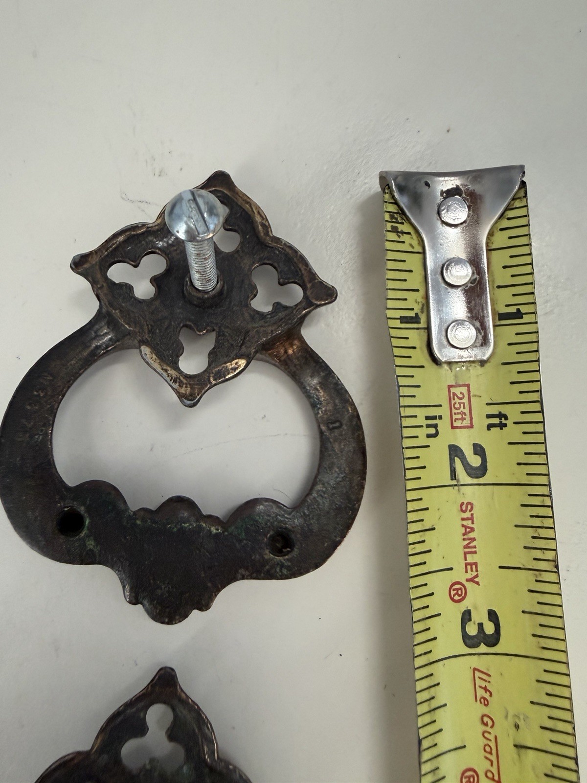 Antique/Vintage Metal Furniture Drawer Pulls Lot of 8 With Metal Plates, Screws