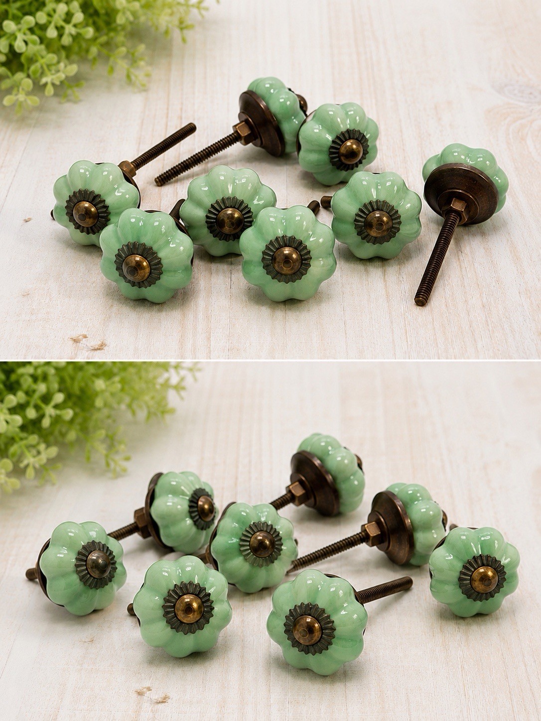 8 Antique Ceramic Drawer Pulls Green Flower Door Kitchen Cabinet Knob