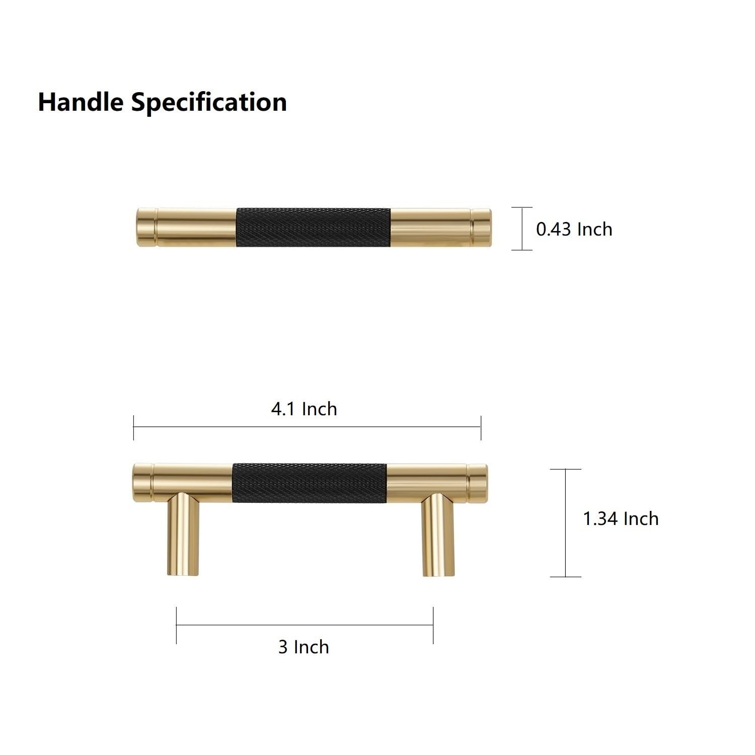 10 Pack Cabinet Handles Gold and Black 3 Inch Brass Drawer Pulls Round Bar Ca…