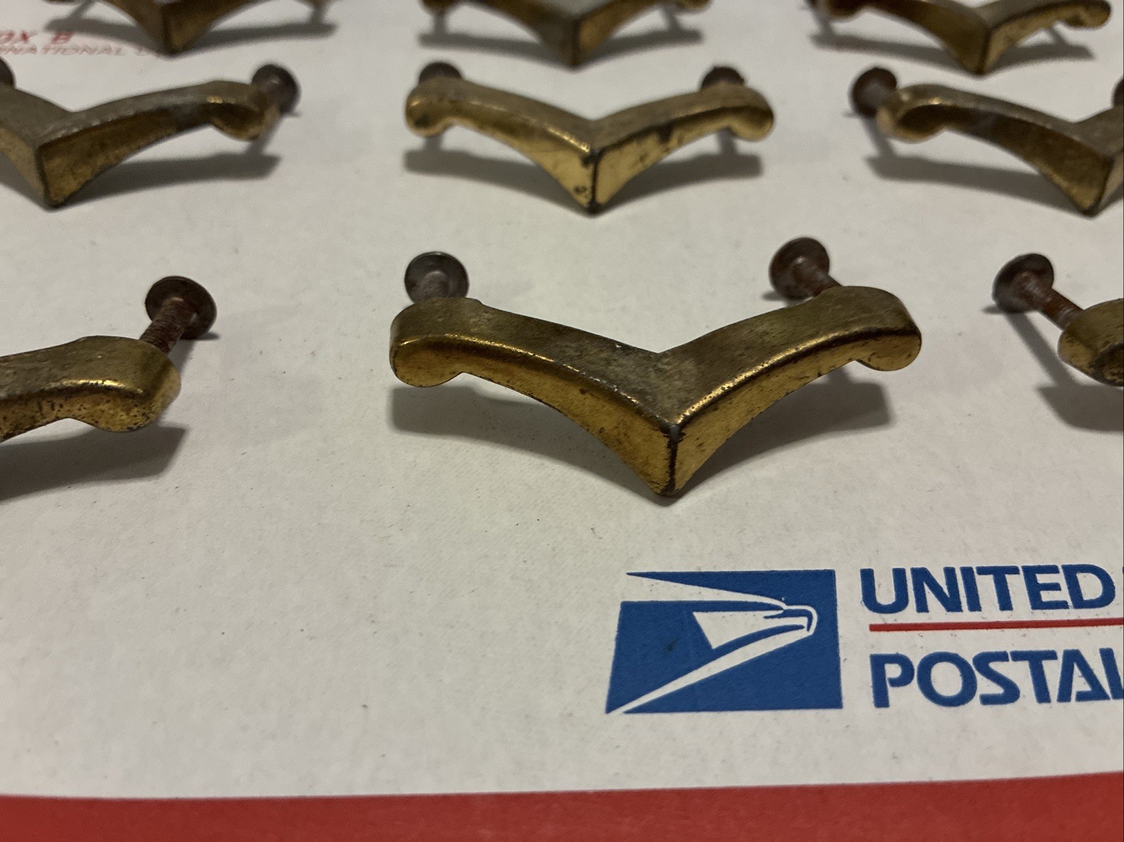 Mid Century Chevron Drawer Pulls • Lot of 9pcs Vintage 50s Boomerang Pulls