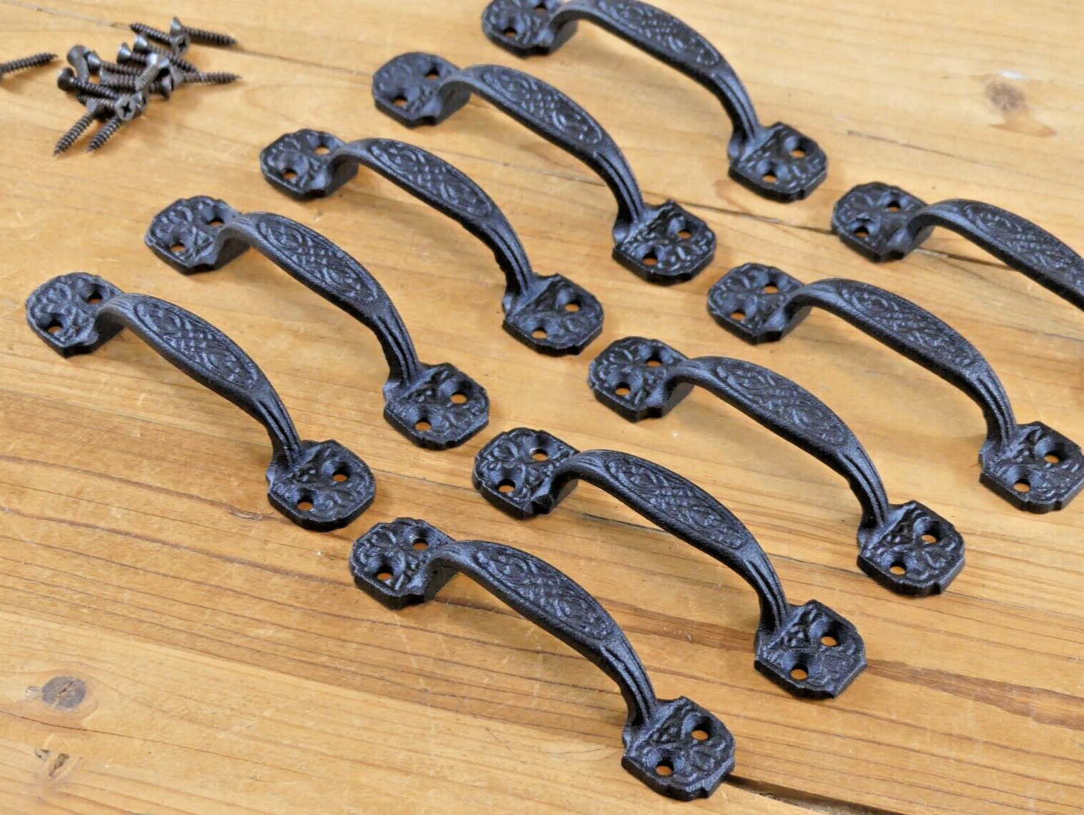 10 Small Drawer Pulls 4 1/4″ Window Antique Vintage Style Rustic Cast Iron BLACK