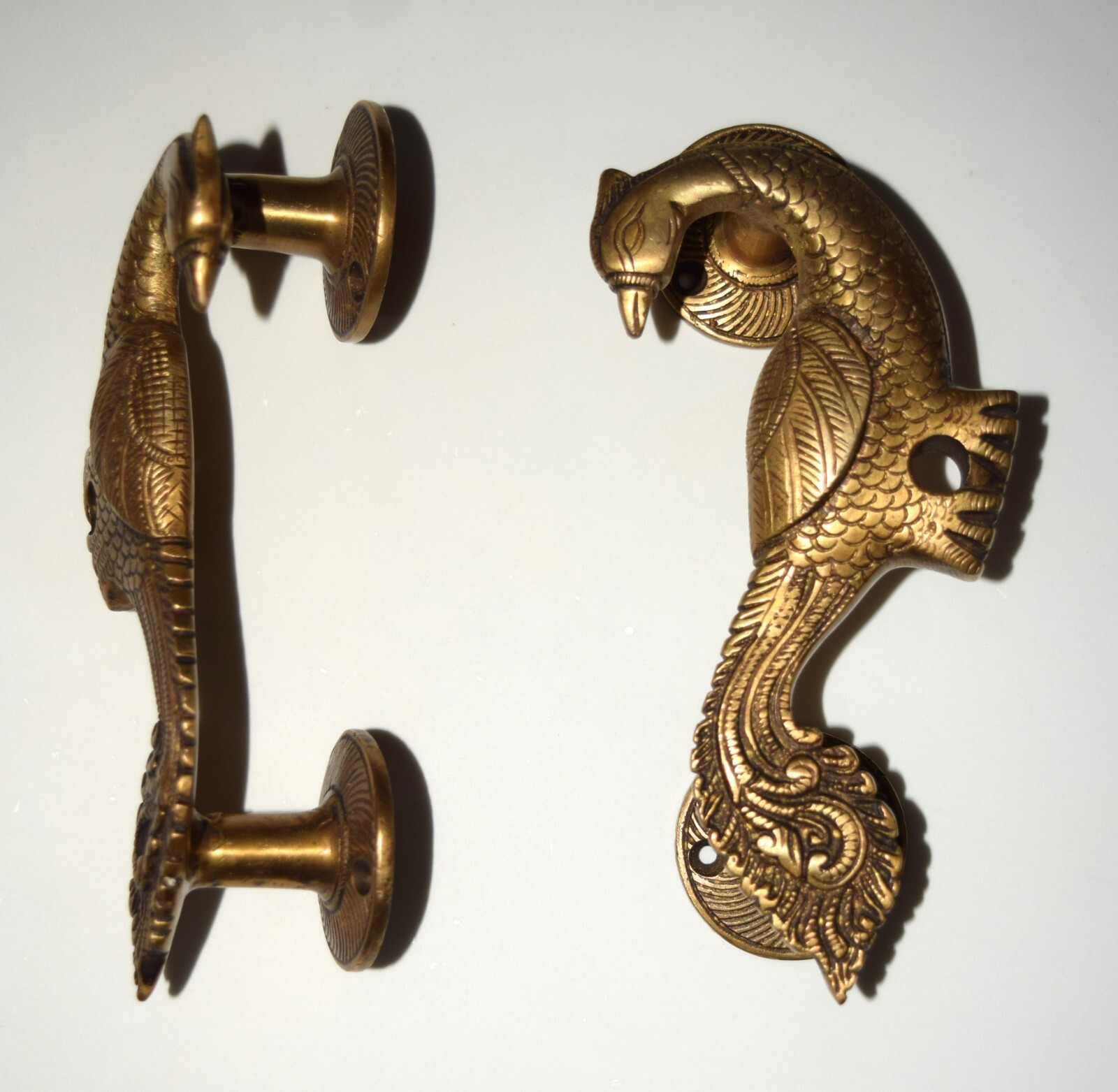 Curved Peafowl Engraved Front Door Puller Luxury Brass Peacock Door Handle HK246