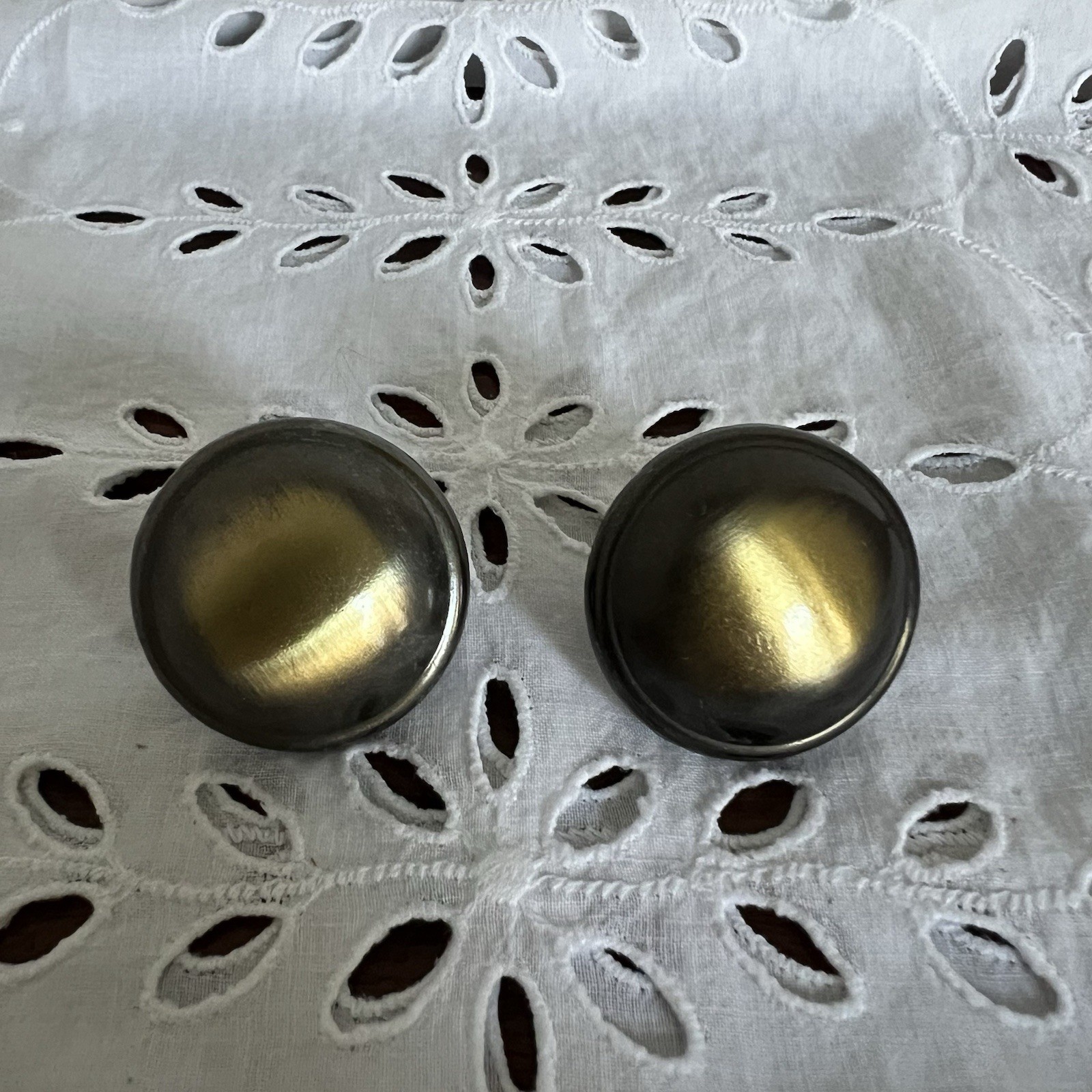 Vintage Knobs Black/Silver & Brass Tone Metal Qty 2 No Screws Mid Century