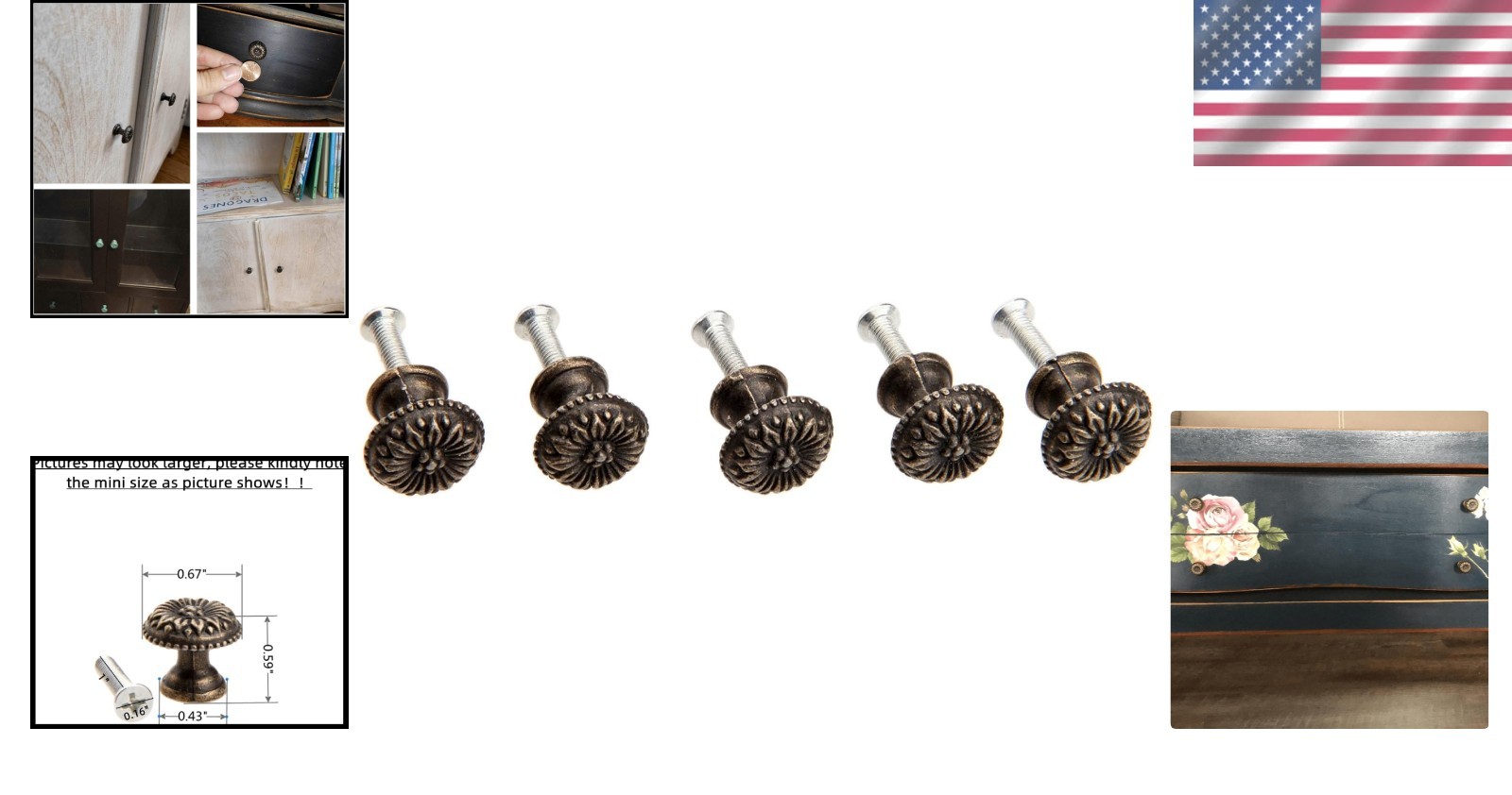 Set of 5 Vintage Style Brass Knobs – Perfect for Cabinets & Jewelry Boxes