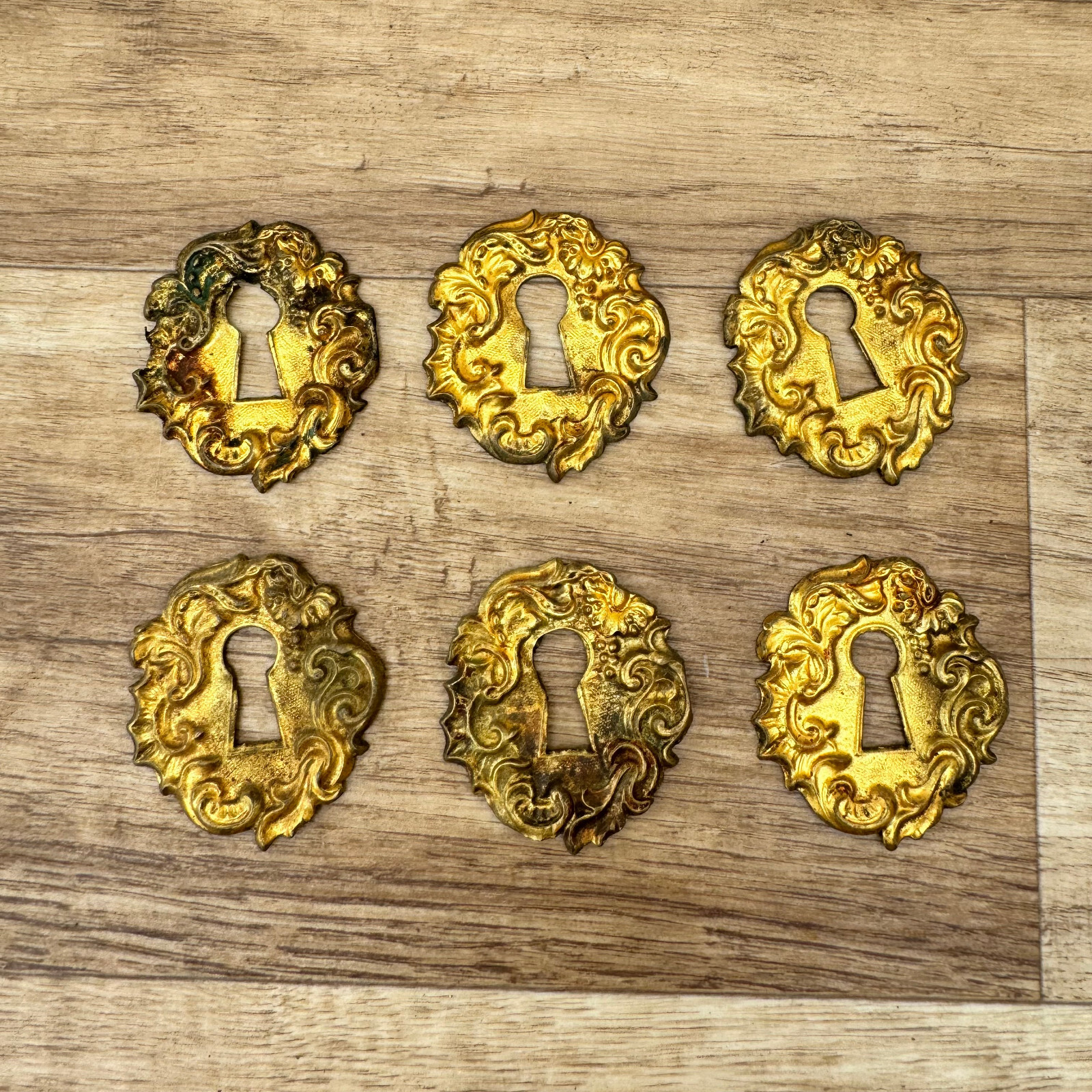 French Brass Escutcheons Antique Ornate Keyhole Plates Rococo Set 0805247