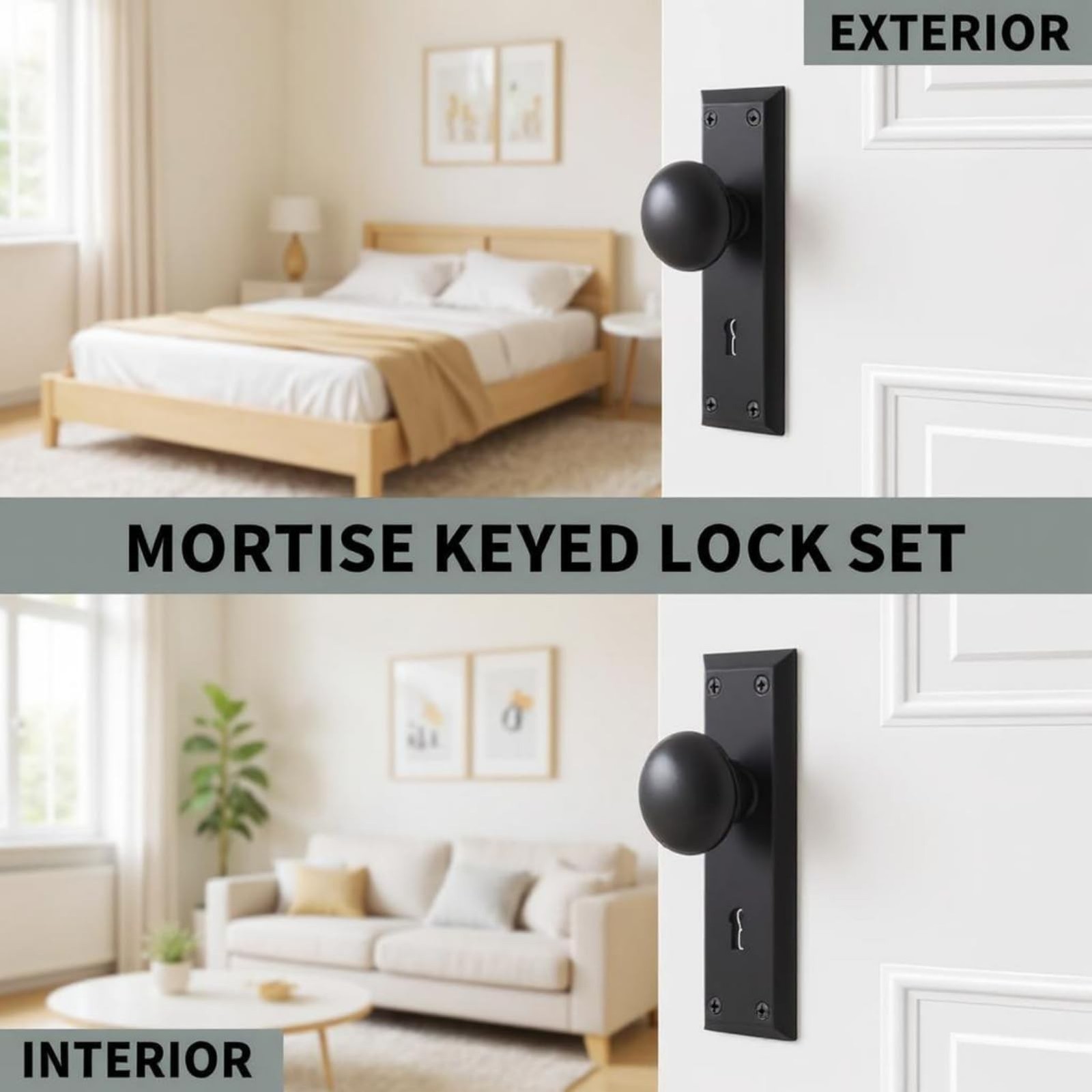 Vintage Mortise Lock Set for Interior Doors – Antique Door Knobs with Heav