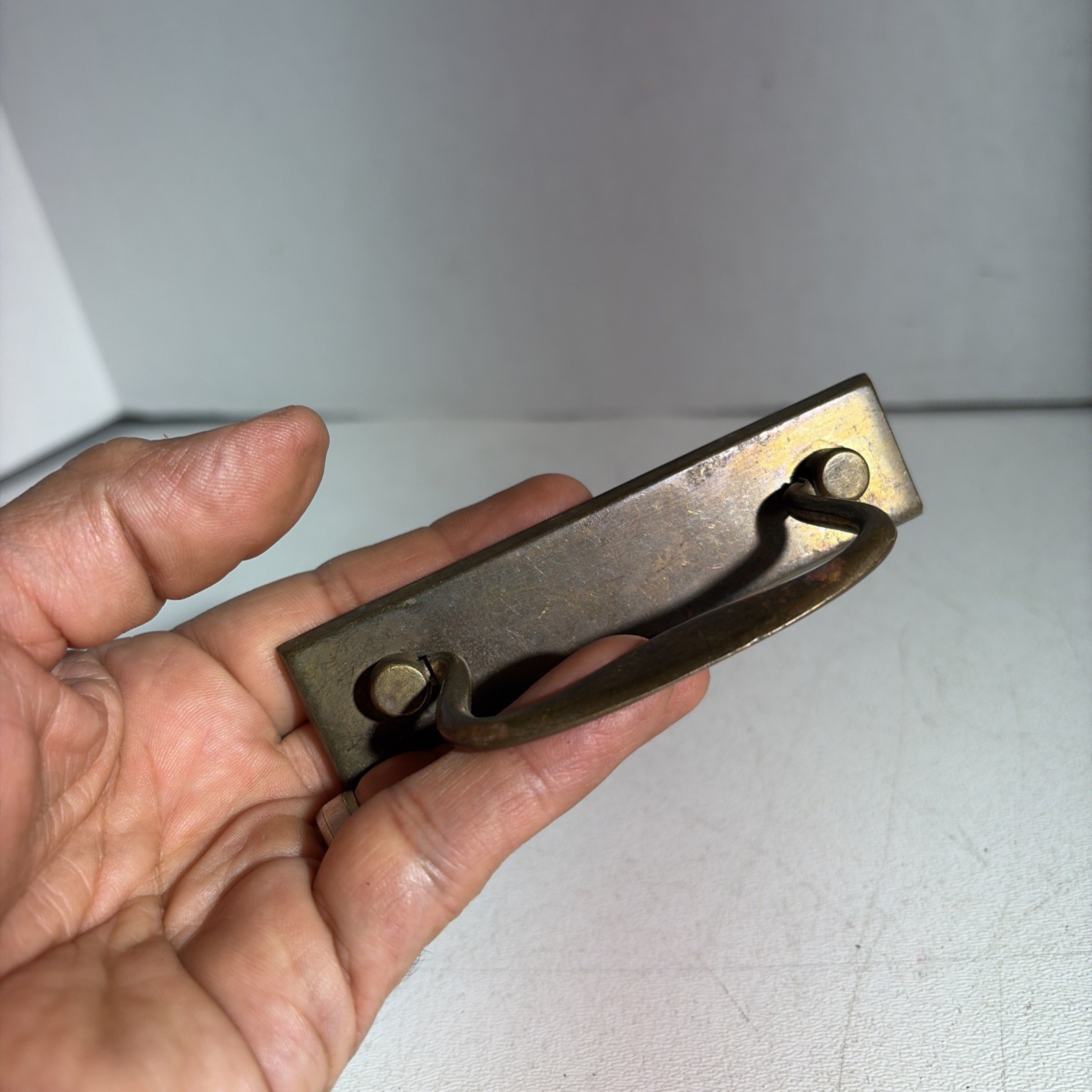 Vintage Single Mid Century Modern Brass Drawer Bail Drop Pull Handle
