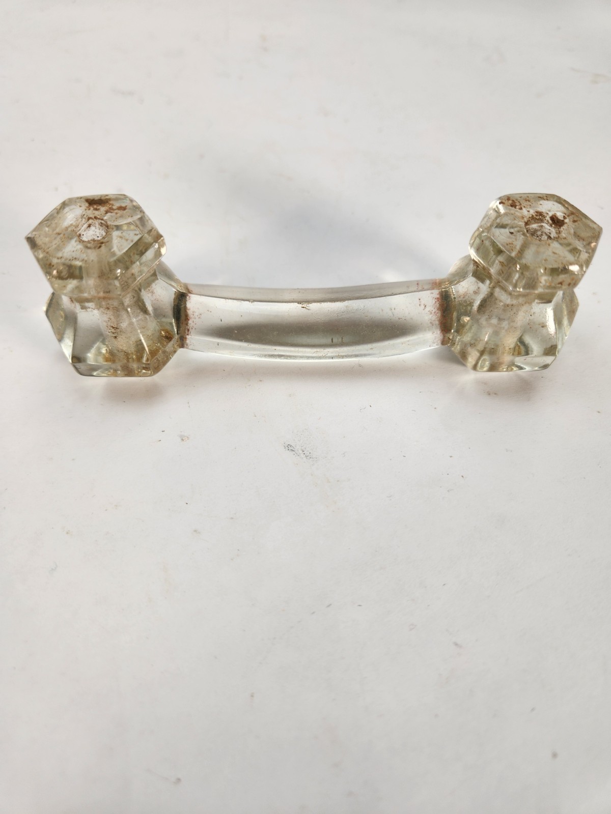 Antique Clear Glass Drawer Pull 3” OC Hexagon 6 Point Cabinet Knob 4.25”