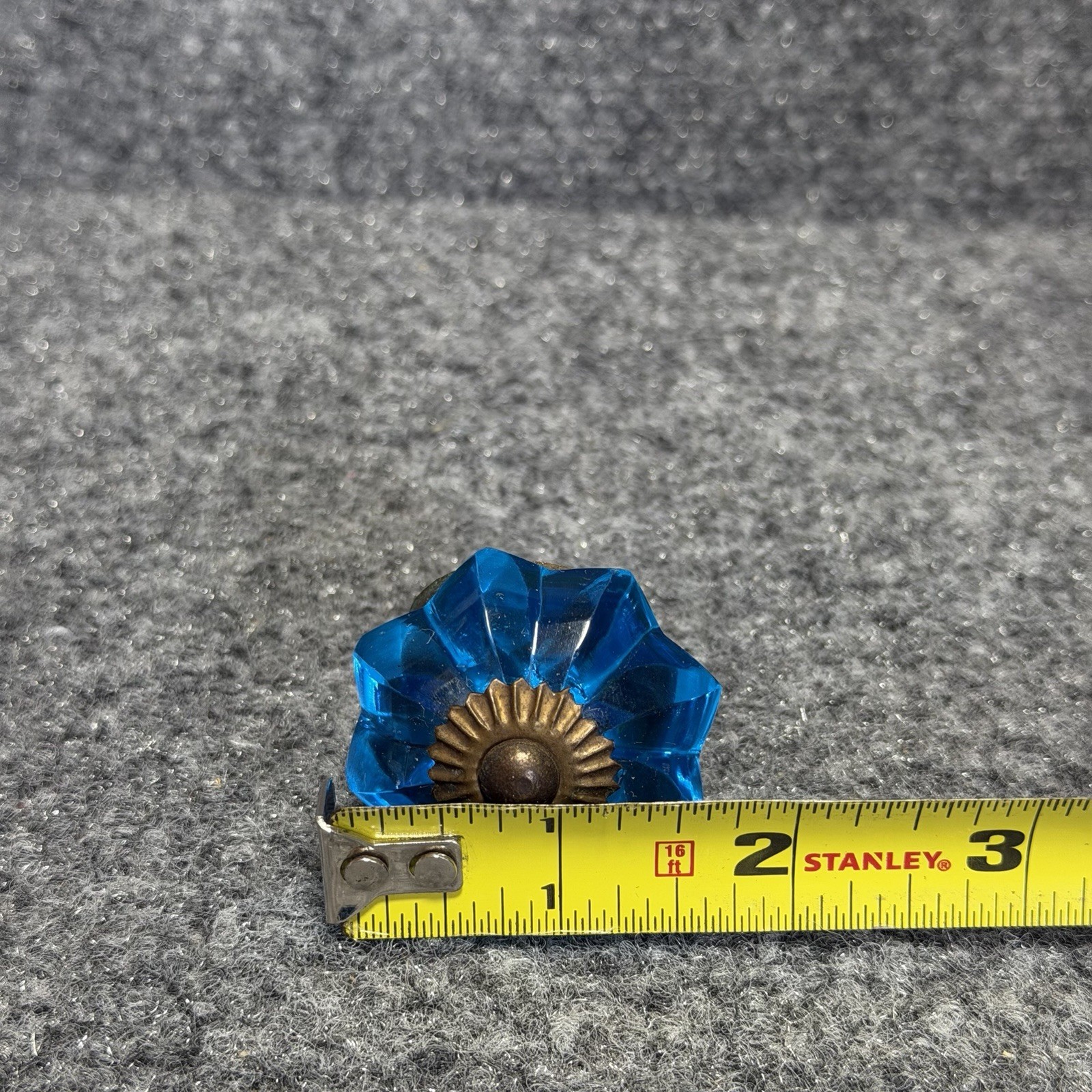Vintage Brass Floral Aqua Blue Cut Glass Drawer Knob Handle Pull Handmade 2pcs