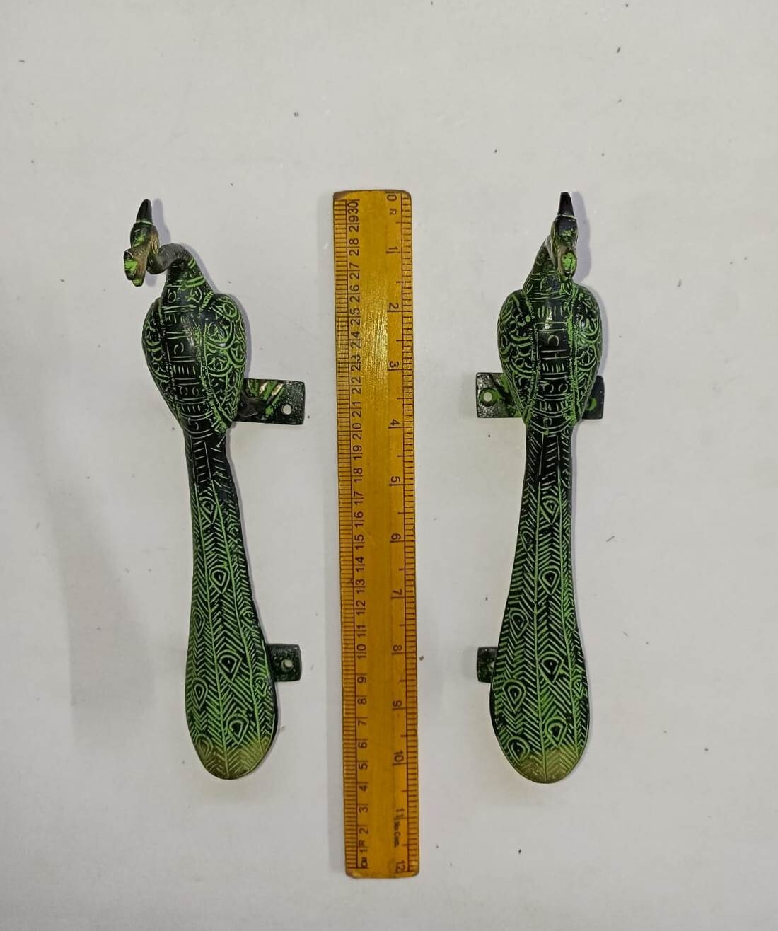 Bird Peacock Door Handle Pair Handmade Antique Design Peafowl Door Decor GTX