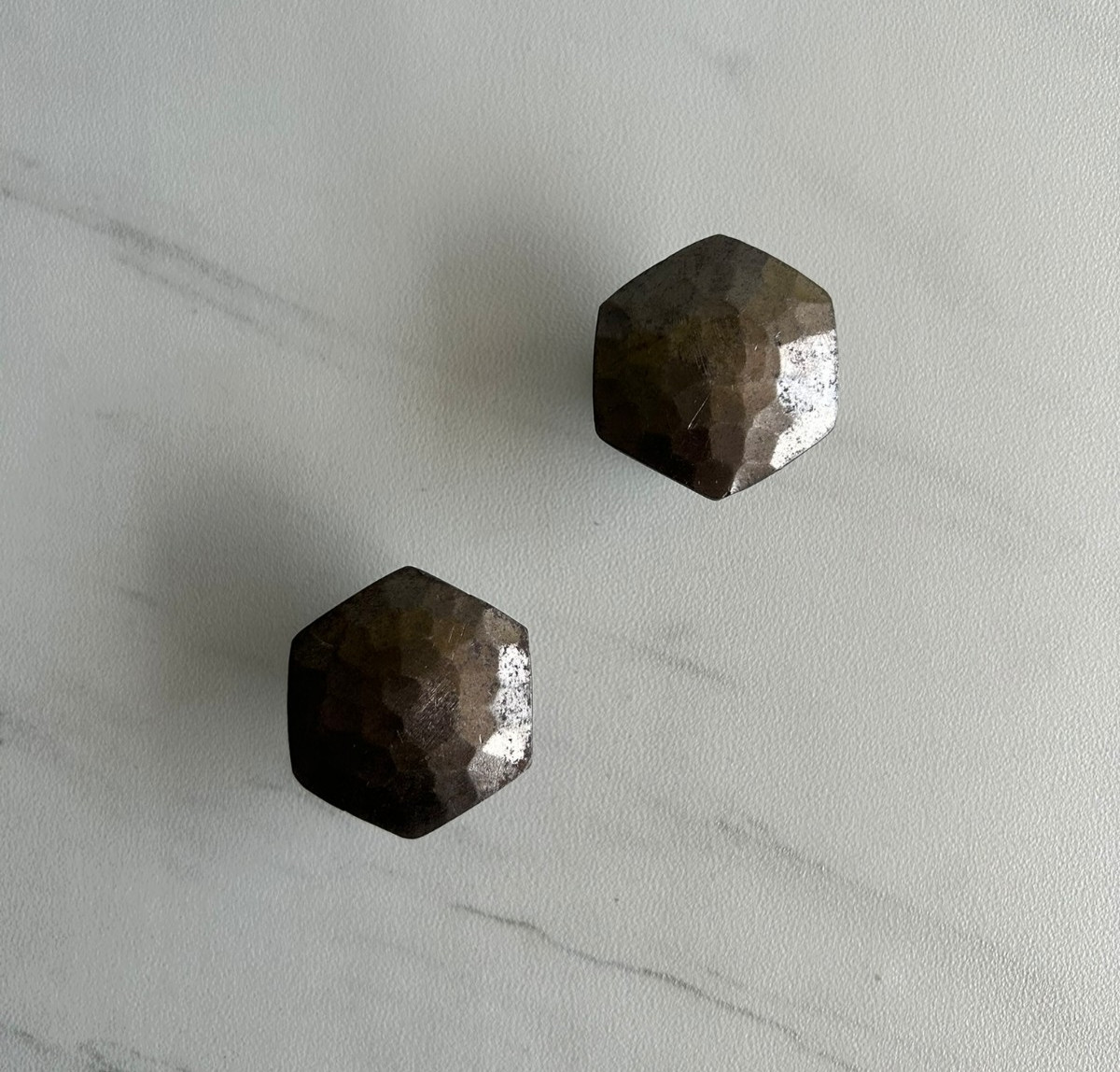 Vintage Cast Iron Hexagon Shape Self Design Cabinet Drawer Knob Pull Handles 2x