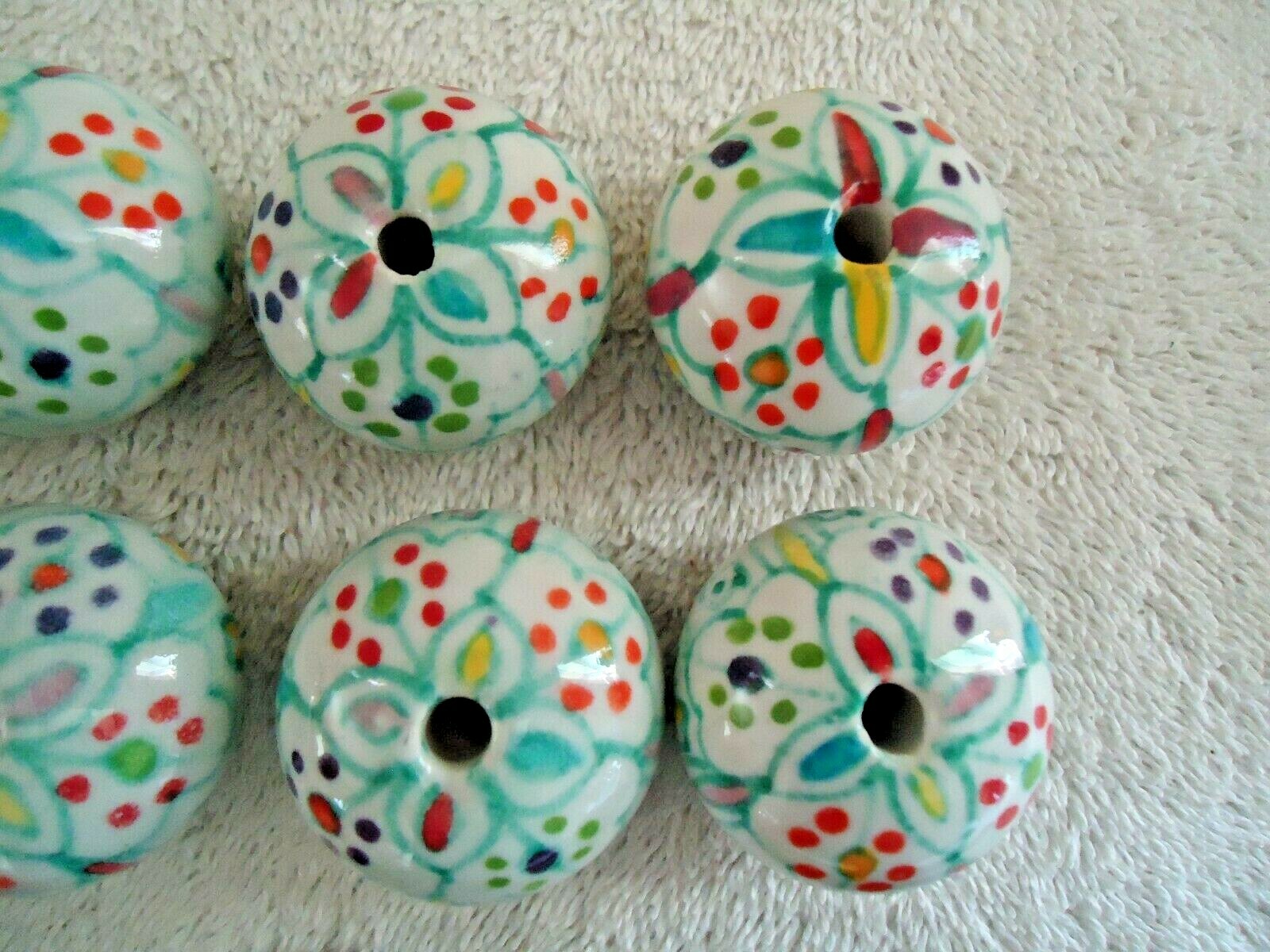 Vintage Set Of 12 Round Ceramic Floral Themed Drawer Pulls With Hardware