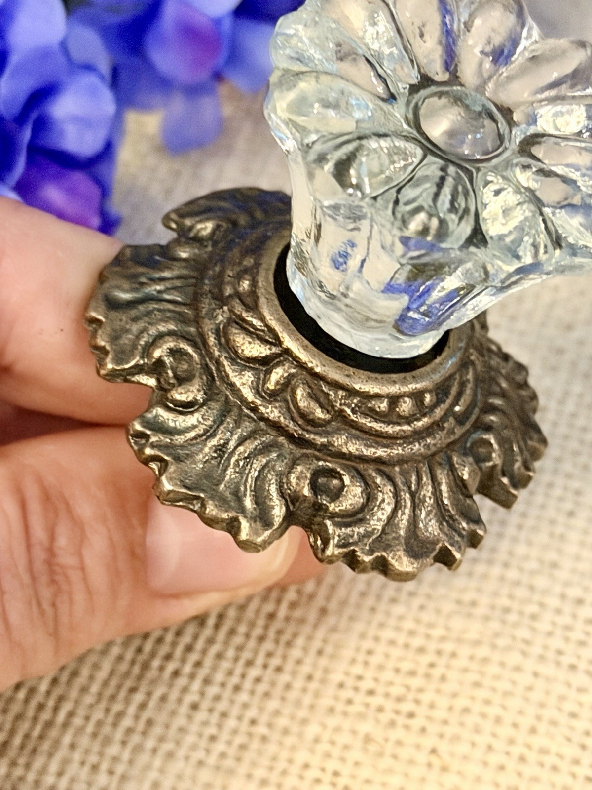 Antique Bronze w/Glass Drawer Pulls Hardware Handles Vintage Cabinet Door Knobs