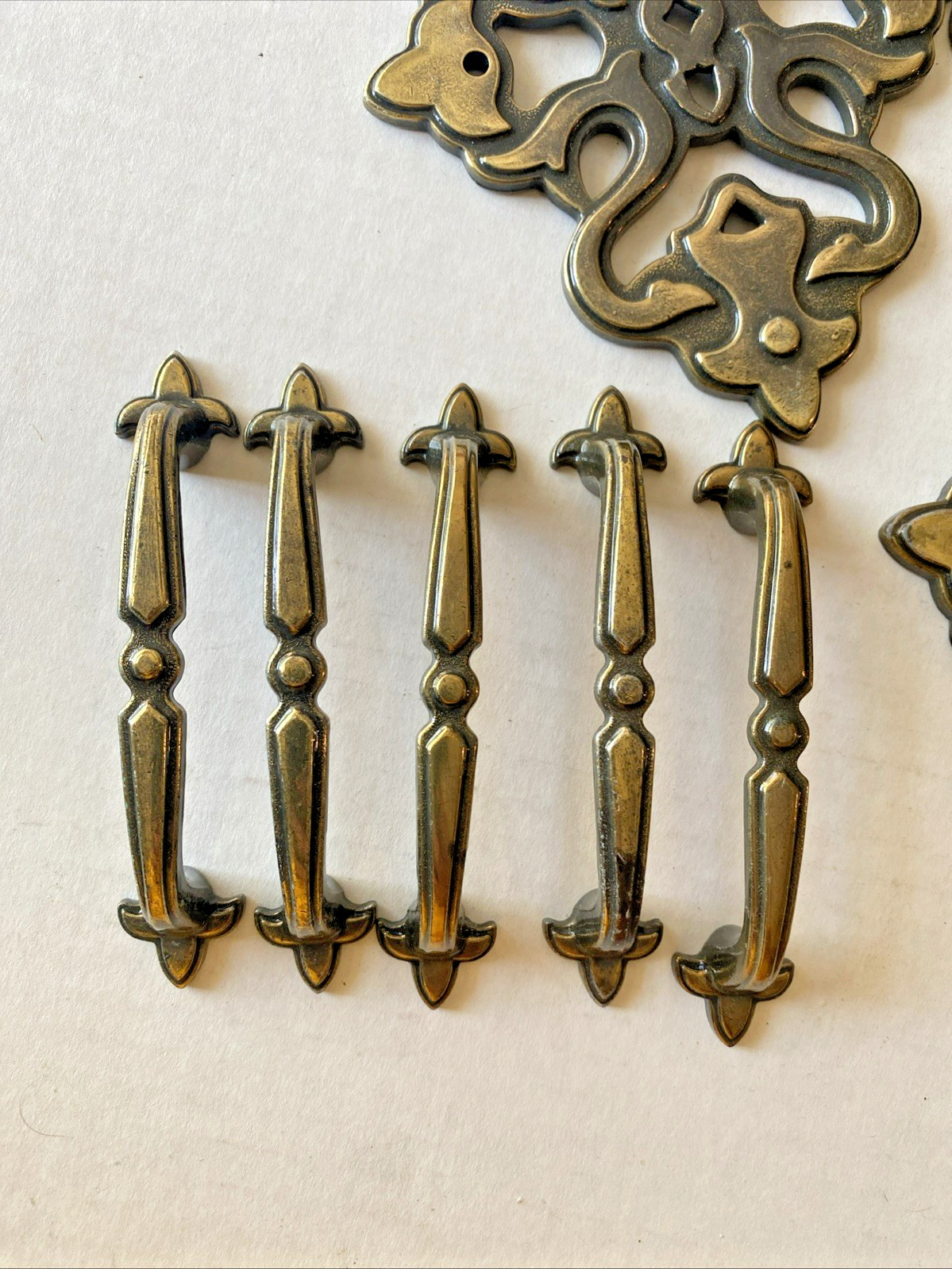 Vintage Brass Pulls Handles with Backplates Cabinet Drawers Hardware Ajax