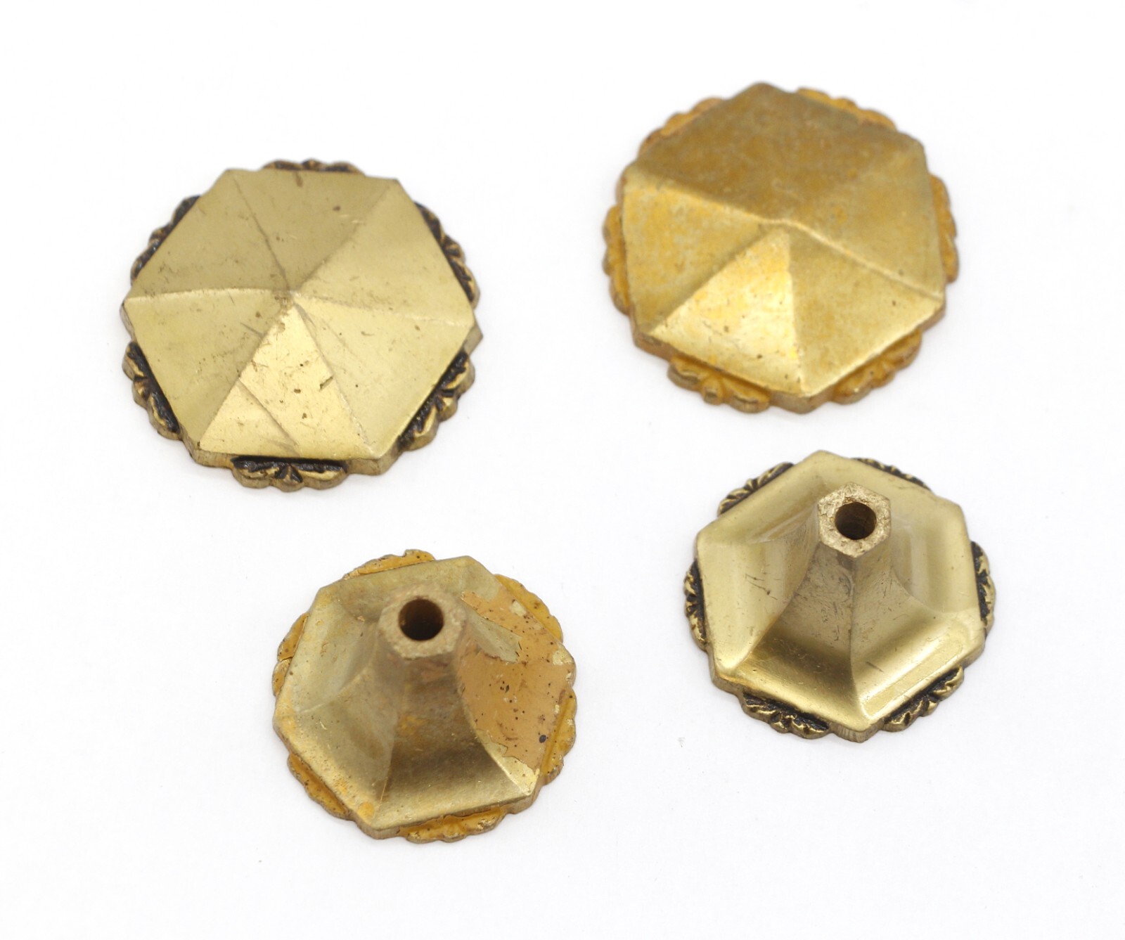 Pair of Vintage 1.625 in. Hexagon Scalloped Brass Cabinet Drawer Knobs