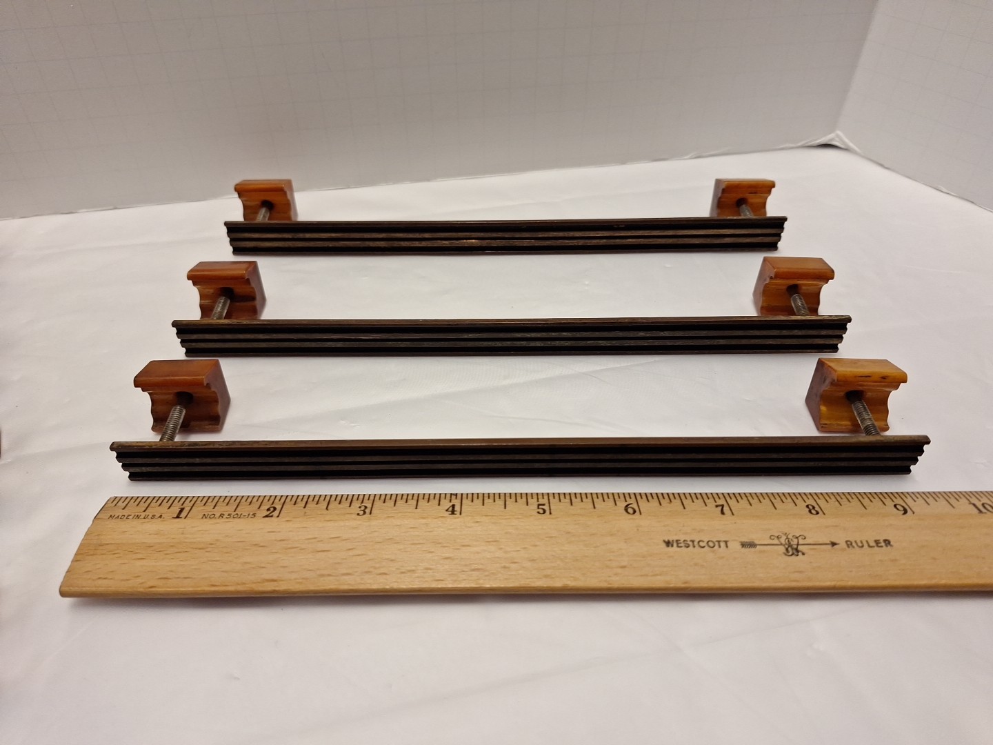 Set of 7 Pulls Butterscotch Solid Brass Bakelite Art Deco MCM Vintage Read Pics