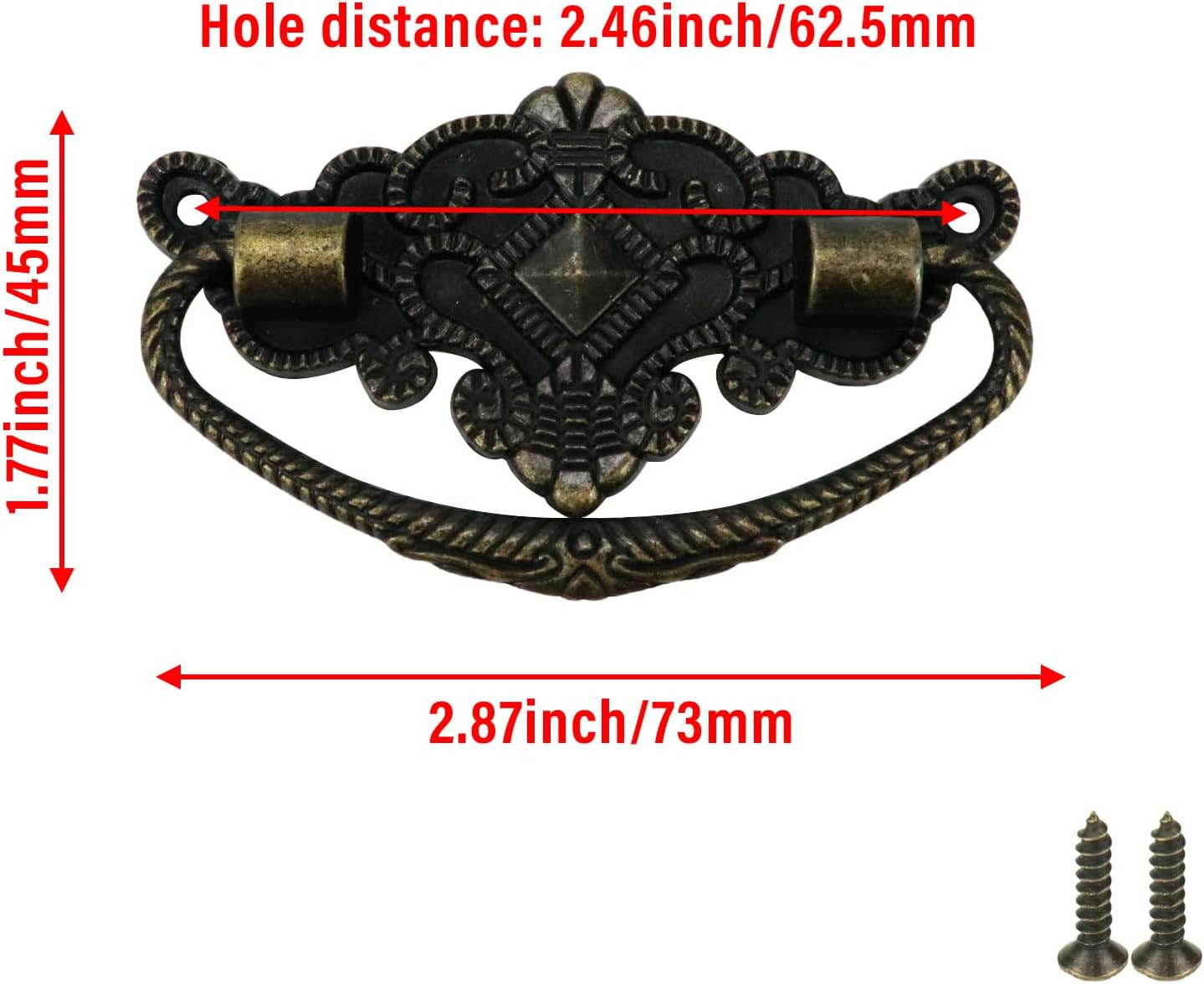 8pcs Vintage Antique Cabinet Bail Pull Handle Drop Ring Pulls 2.5″ Holes Bronze