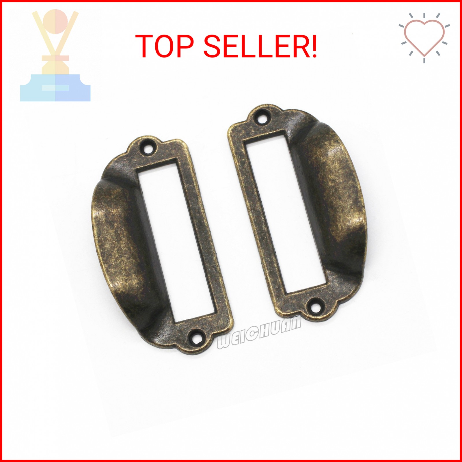 WEICHUAN 16-Pack Zinc Alloy Antique Bronze Label Frame Drawer Pulls -Vintage Ind