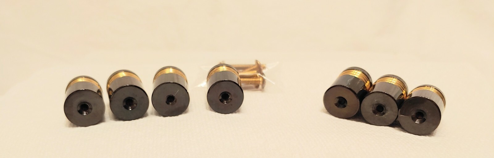 Vintage Set Of 7 Art Deco Gold Tone And Polished Stone Drawer Knobs With Screws