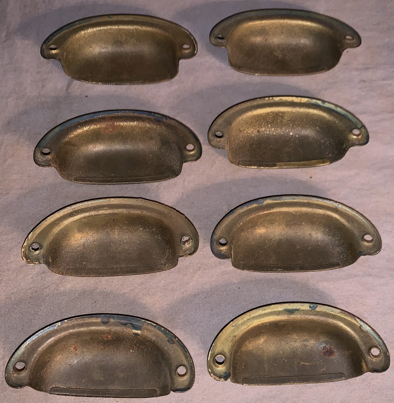 Great Set 8 Antique Brass Finish Metal Bin Cabinet Pulls