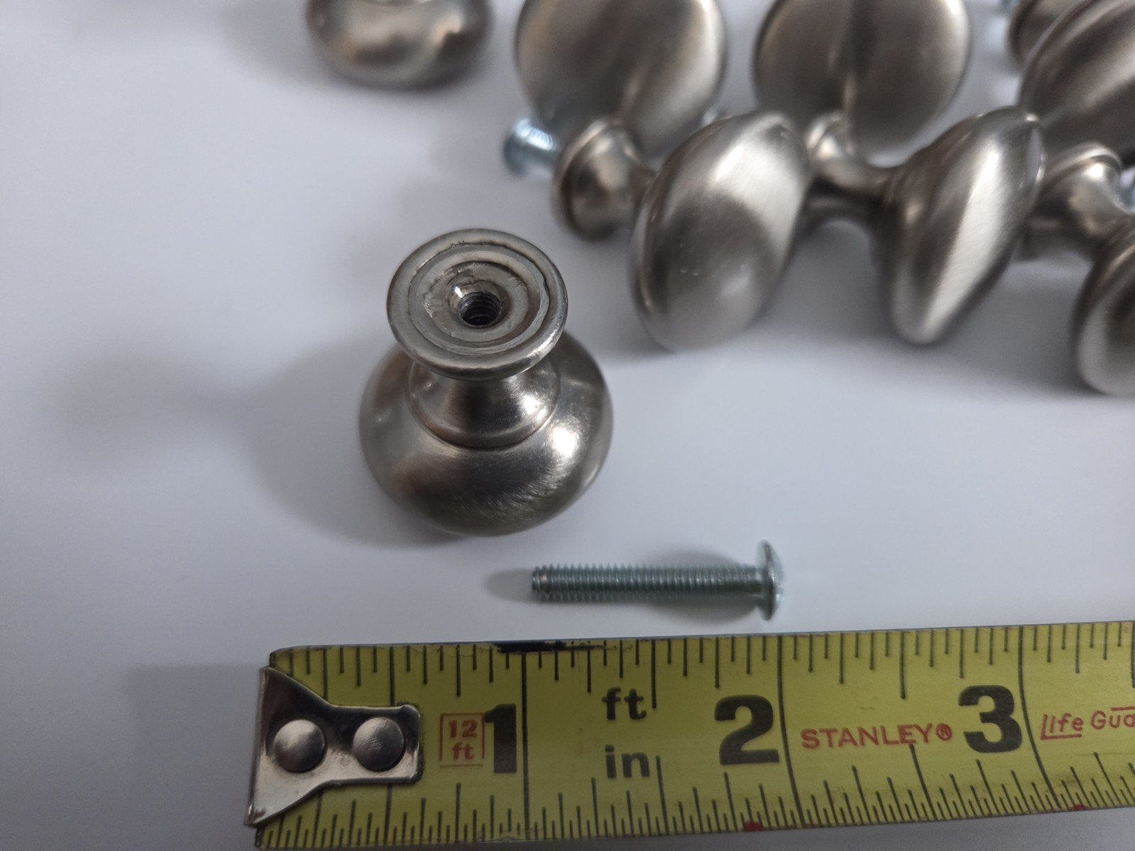 9 Knob Brushed Nickel Door Pull Solid 1-3/16″ Round Cabinet Drawer & 1″ Screws