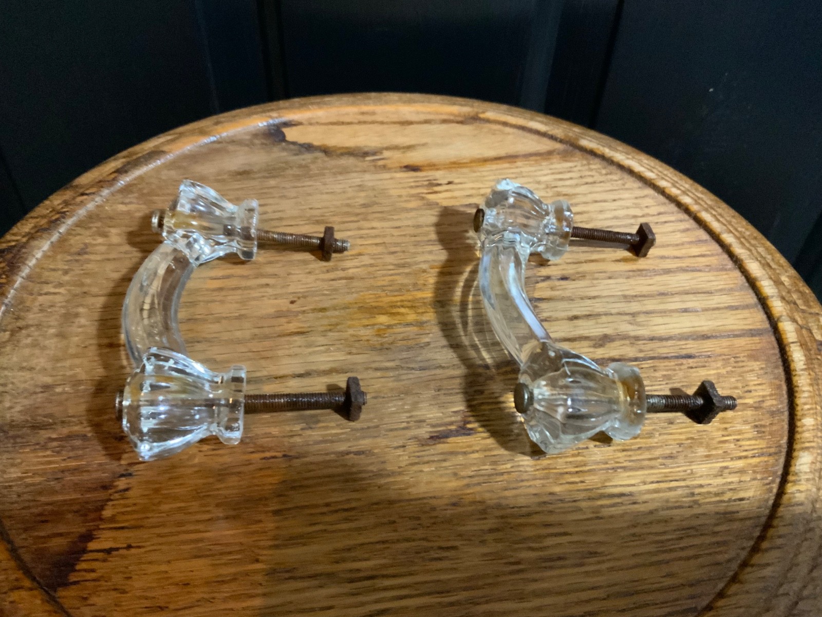 Vintage Set Of 2 Glass Drawer Pulls