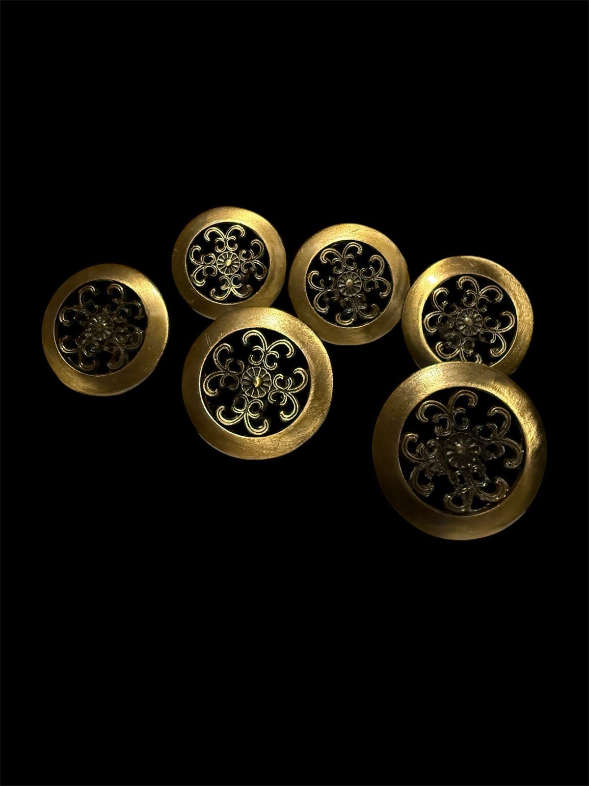 Vintage Antique Gold Japan Filigree Knob Pull, One, 1.5″ Diameter Lot Of 6