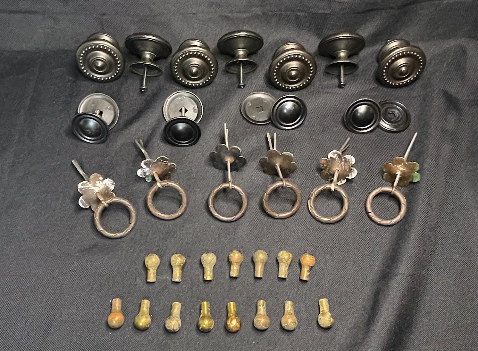 Lot of 32 Assorted Vintage and Antique Brass Drawer Pulls with Original Patina