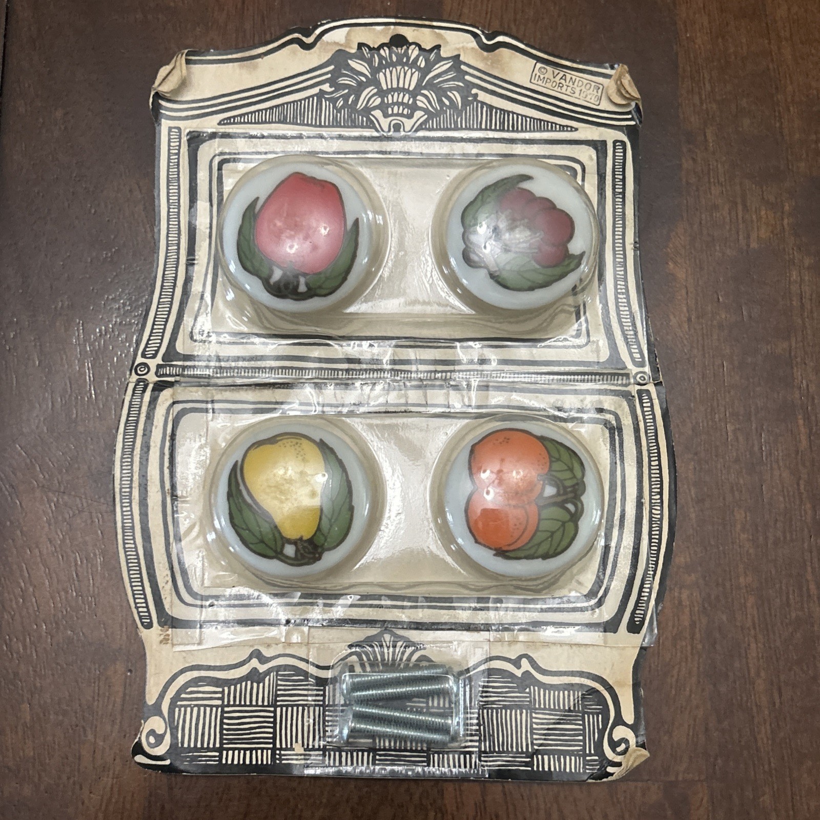 NEW 1970 VANDOR IMPORTS Vintage Porcelain Painted fruit Cabinet Door Pull Knobs