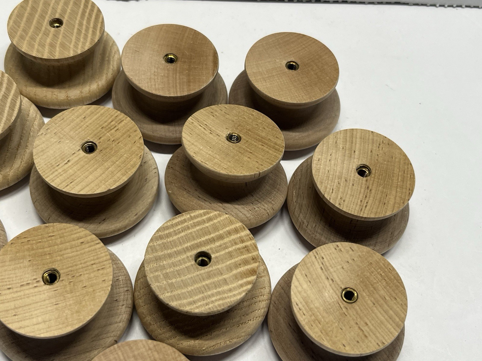 Vintage Lot (12) NOS Round Natural/Unfinished Fixed Wood Drawer/Cabinet Knobs