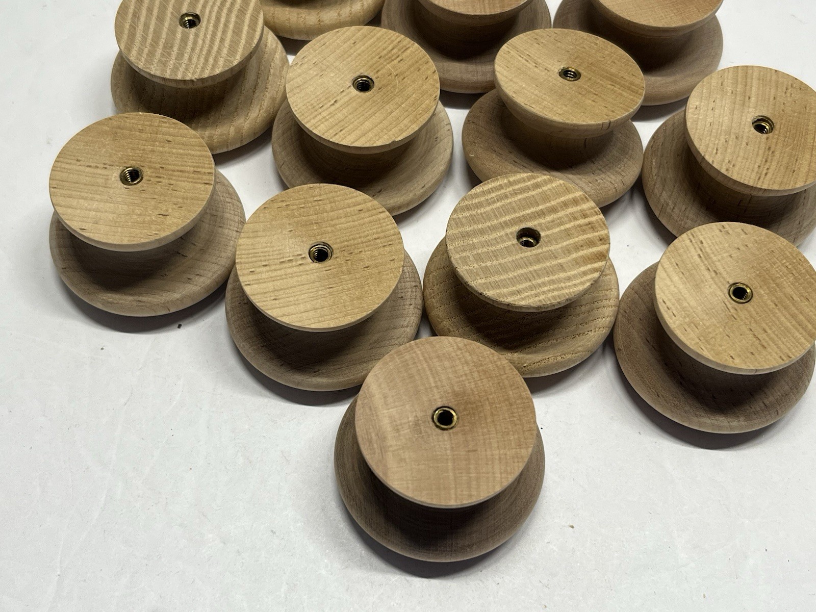 Vintage Lot (12) NOS Round Natural/Unfinished Fixed Wood Drawer/Cabinet Knobs