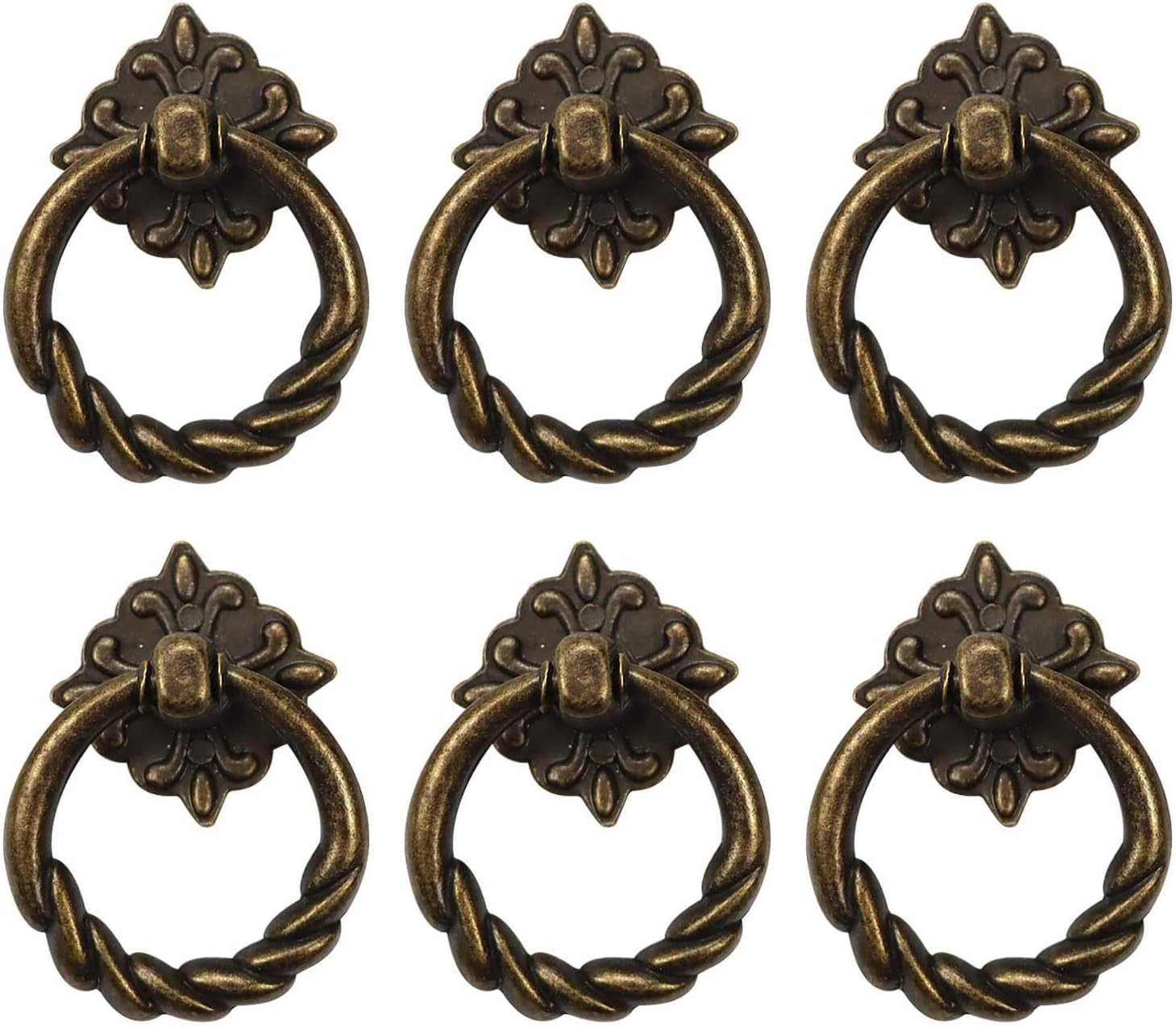 Antique Bronze Drop Ring Knobs – 6 Piece Set for Stylish Cabinets & Dressers