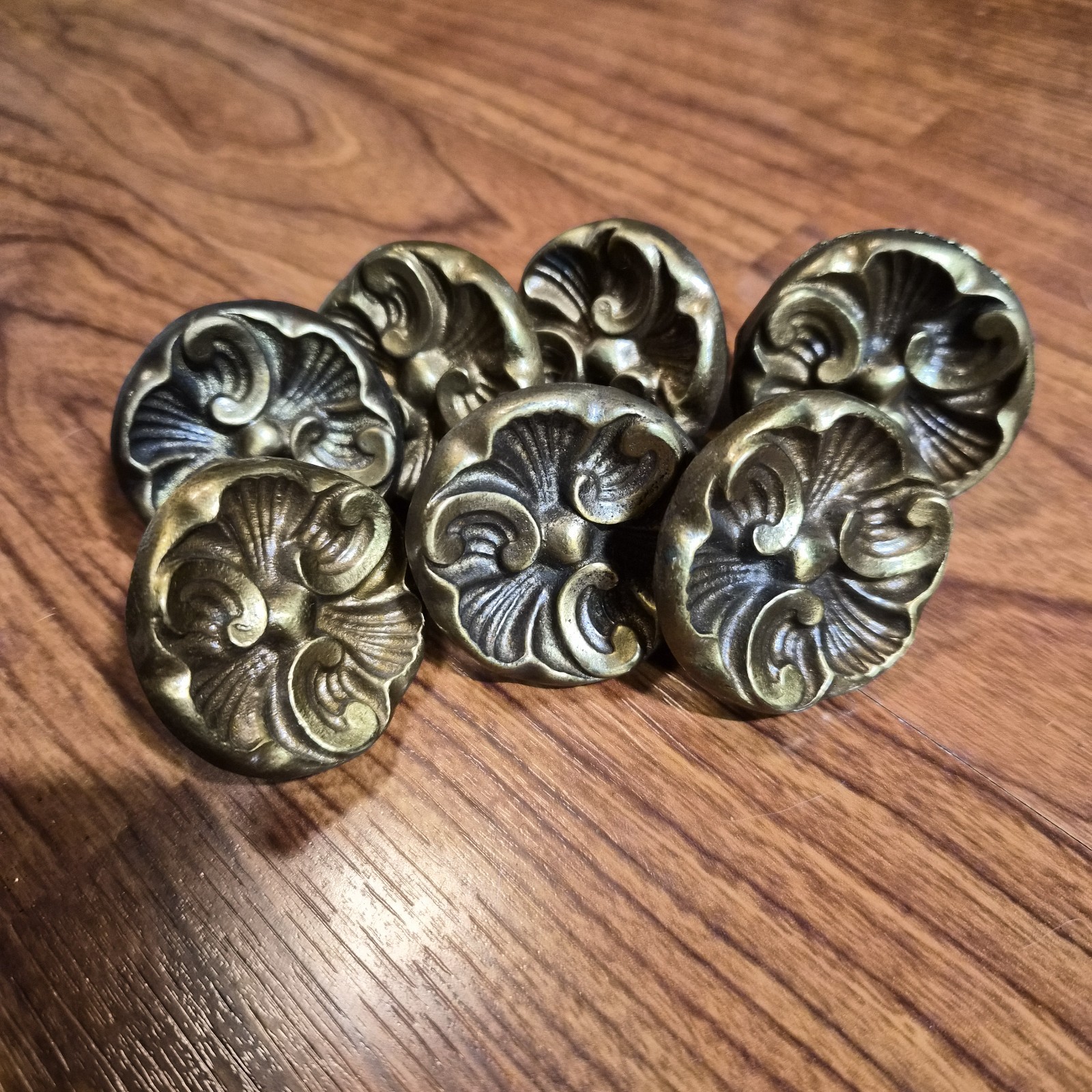 7 Vintage/Antique Large French Provincial Knobs NOS Hard to find / Rare Brass