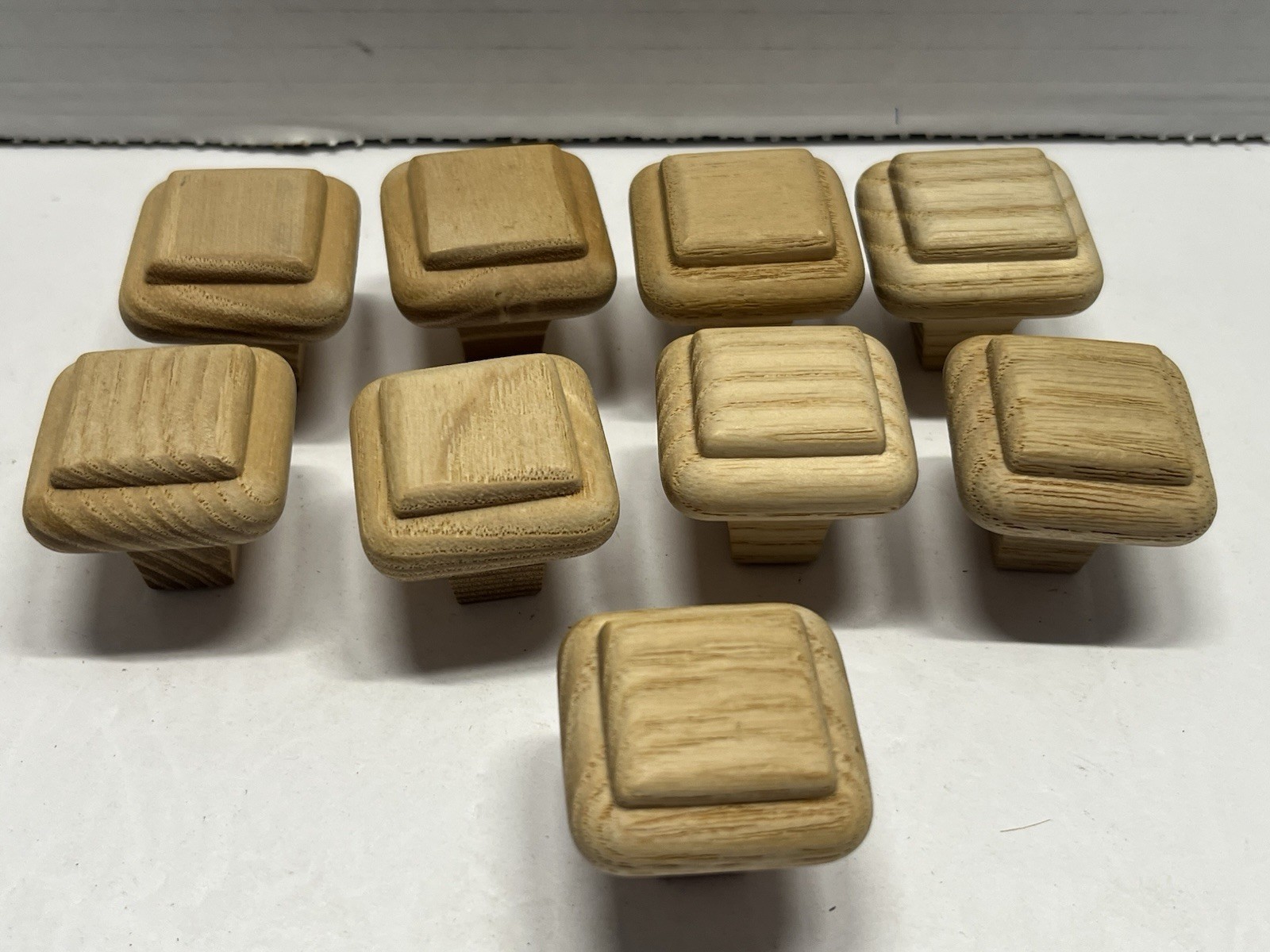 Vintage Lot (9) NOS Square Natural/Unfunished Fixed Wood Drawer/Cabinet Knobs