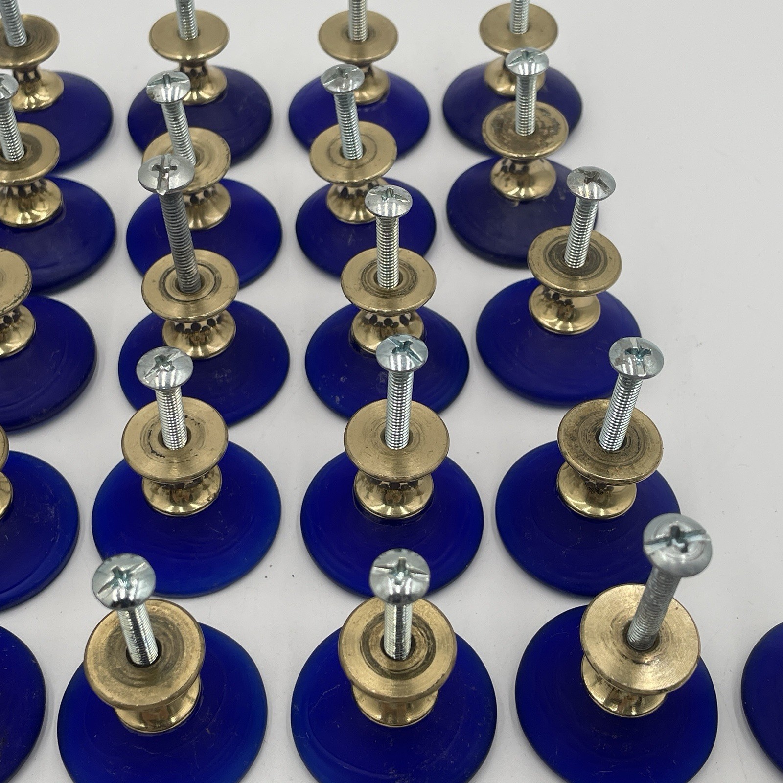 Cobalt Blue Frosted Glass & Brass Deco Cone Knob Drawer Pull 1-3/8 Laurey (45)