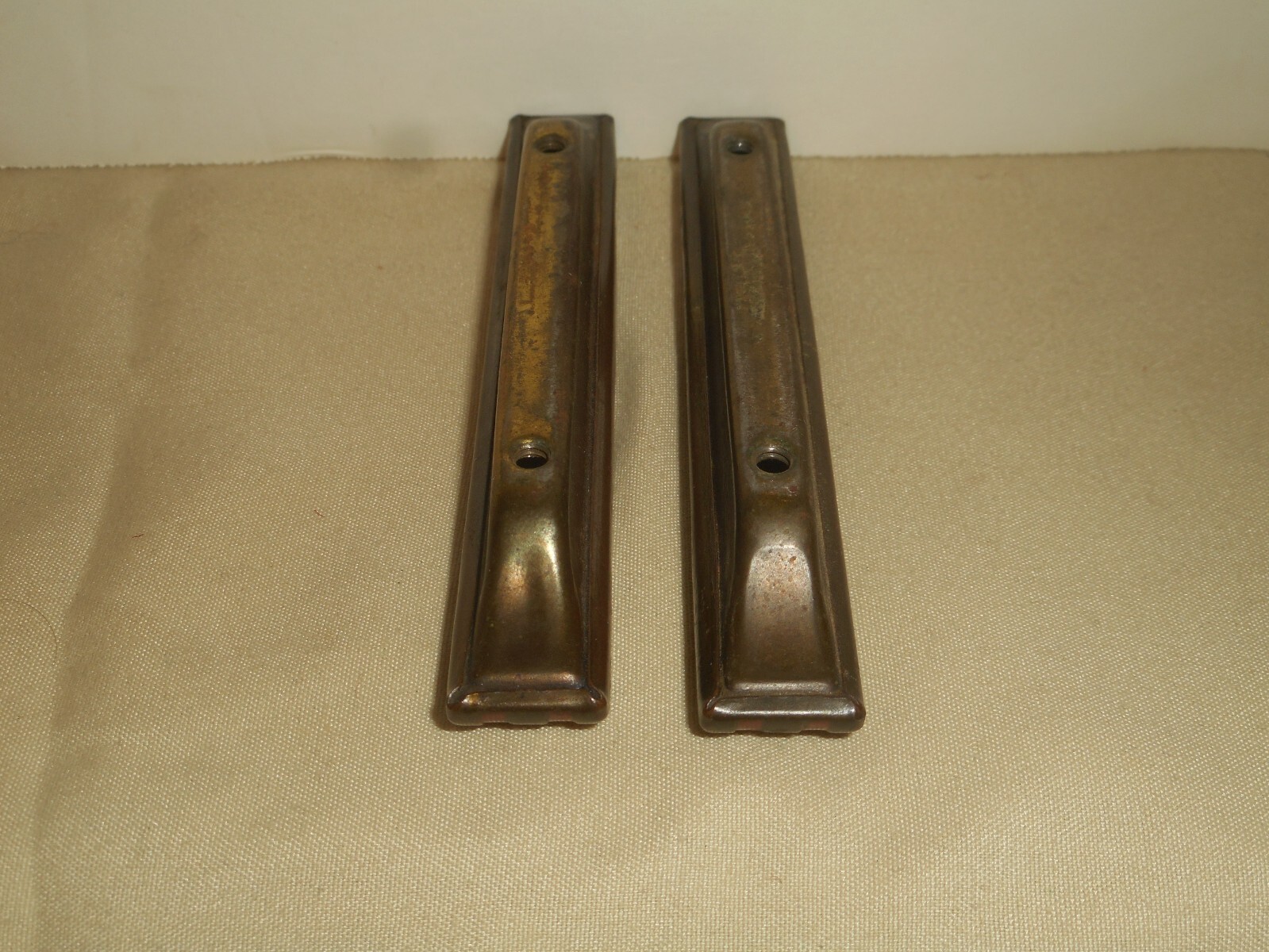 Antique ART DECO Dresser Drawer Pulls Pressed Metal WATERFALL ARCHES Red Paint 4