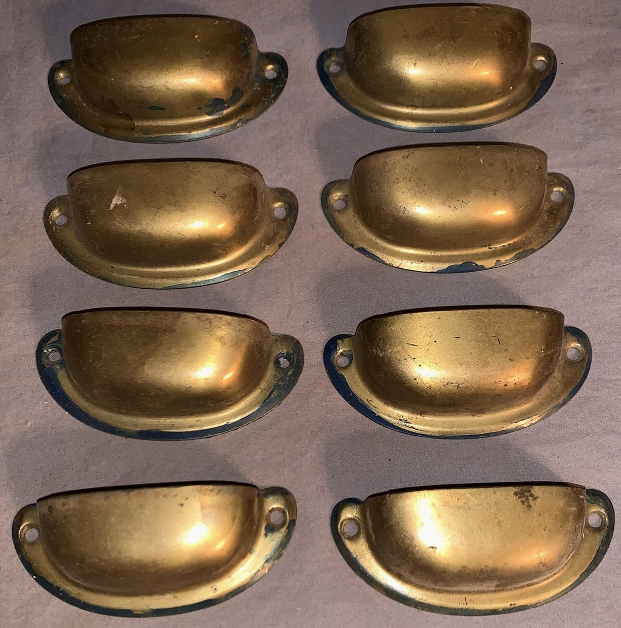 Great Set 8 Antique Brass Finish Metal Bin Cabinet Pulls