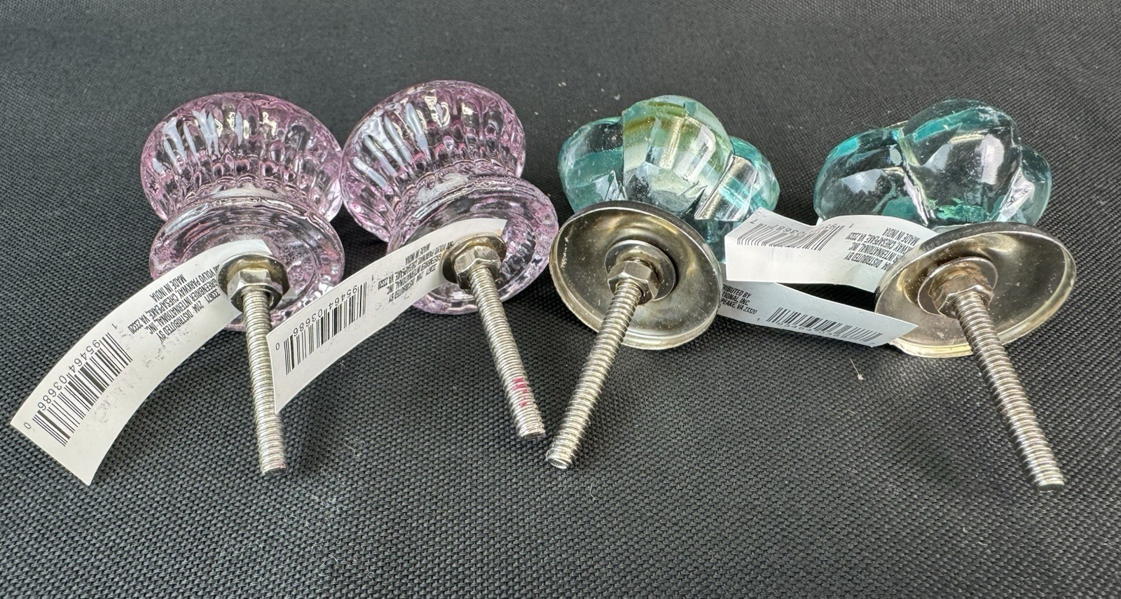 NWT Glass Drawer Pulls Clear Light Pink & Blue Dresser Kitchen Lot Of 4