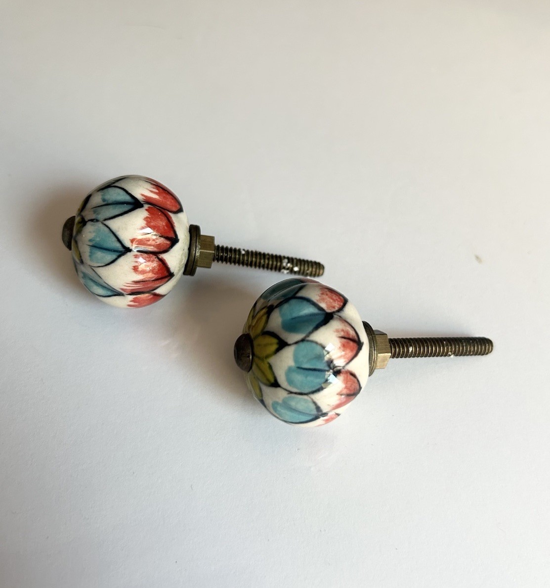 Vintage Floral Ceramic Brass Pull Knobs Cabinet Dresser Knobs Drawer