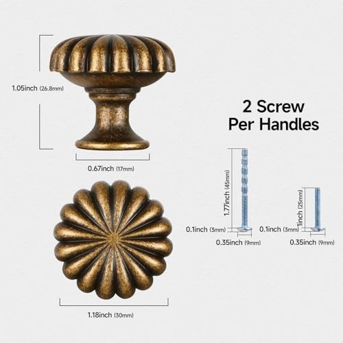 10 Pack Vintage Antique Brass Cabinet Knobs – Zinc Alloy Pulls for Kitchen & Dre