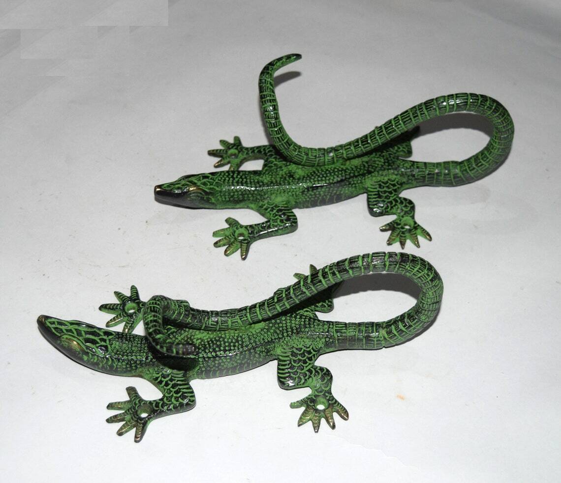 9” Inches Lizard Brass Door Handle Komodo Dragon Gate Pull Entry Club Dec HK115