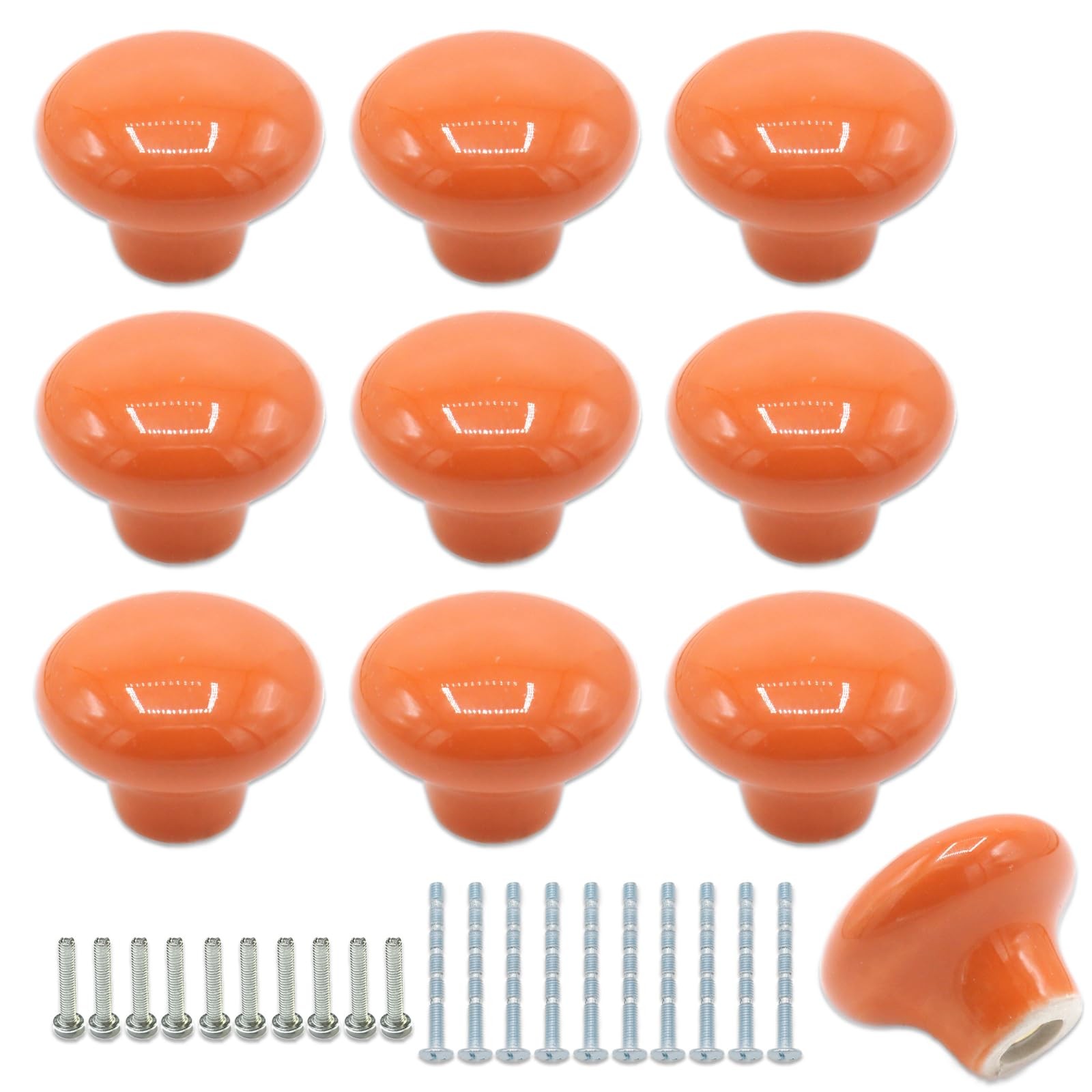 10Pack Ceramic Cabinet Knobs, 1.26Inch/32mm Orange Round Drawer Dresser Knob Pul