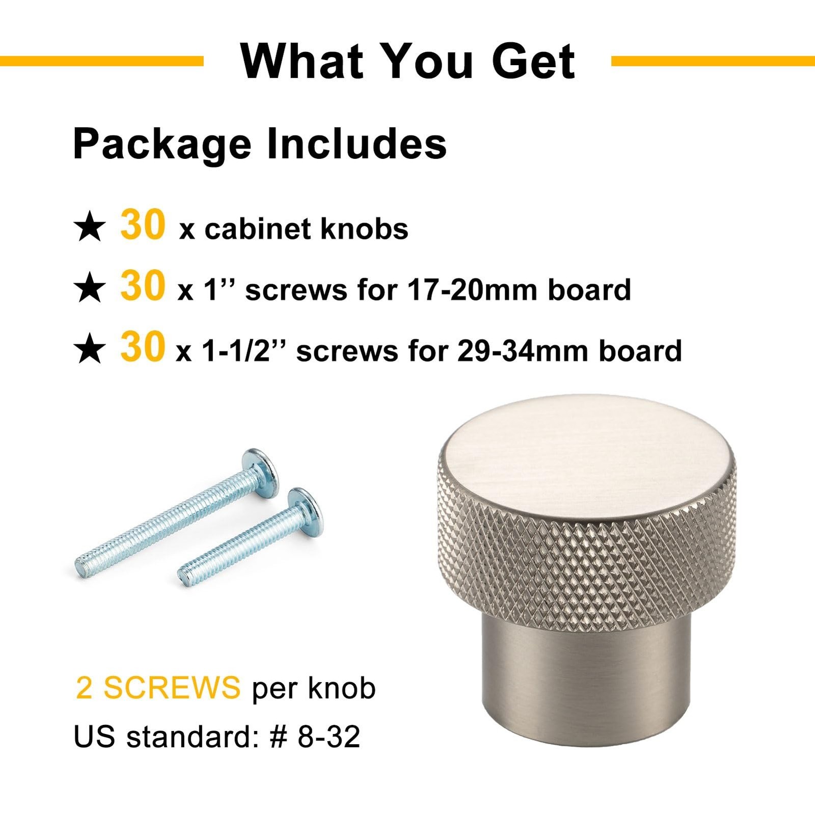 Pack of 30, Brushed Nickel Knurled Round Knobs, Kitchen Cabinet Pull Handle |…
