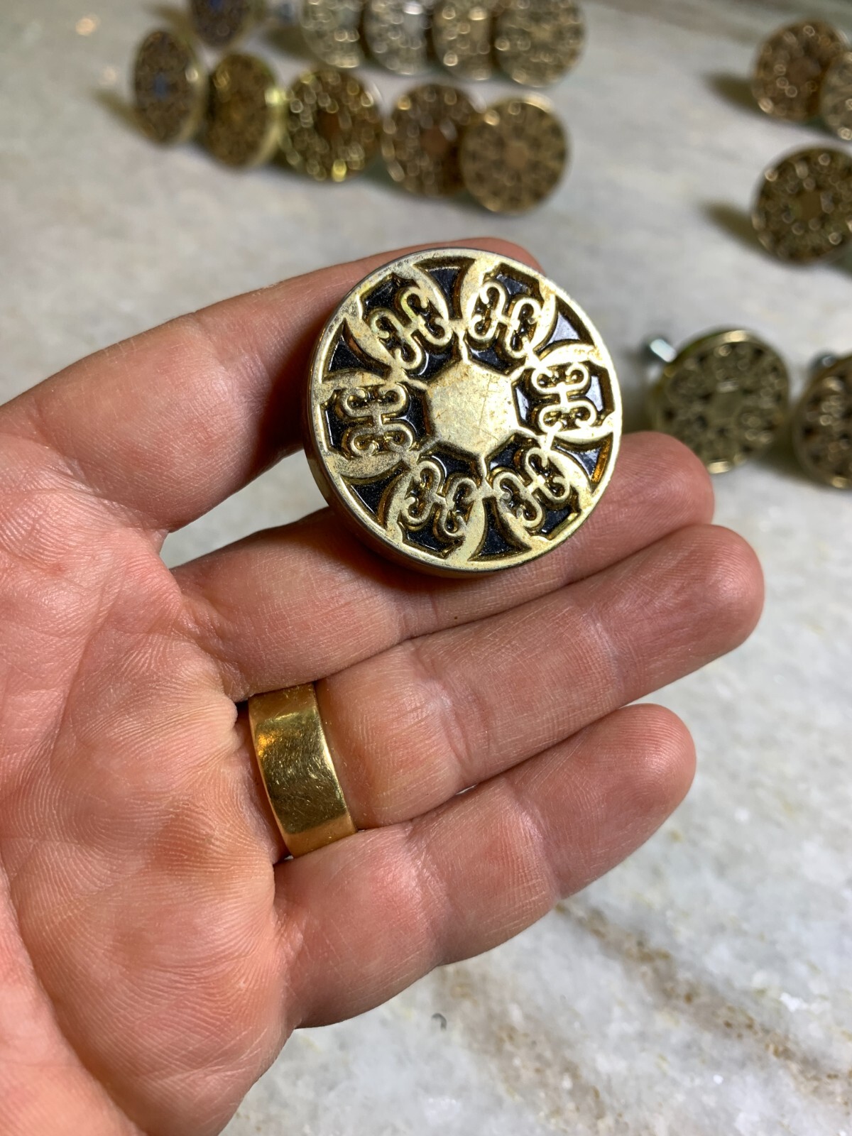 Vintage Mid Century 1960s 60s 1970s 70s Gold Enamel Drawer Knob Pull Knobs Pulls