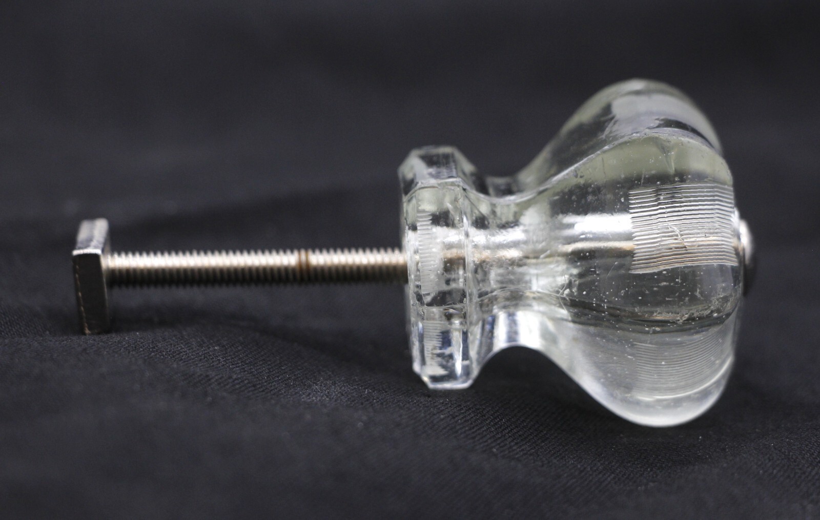 Vintage Hexagon Etched Lined 1.5 in. Glass Drawer Cabinet Knob